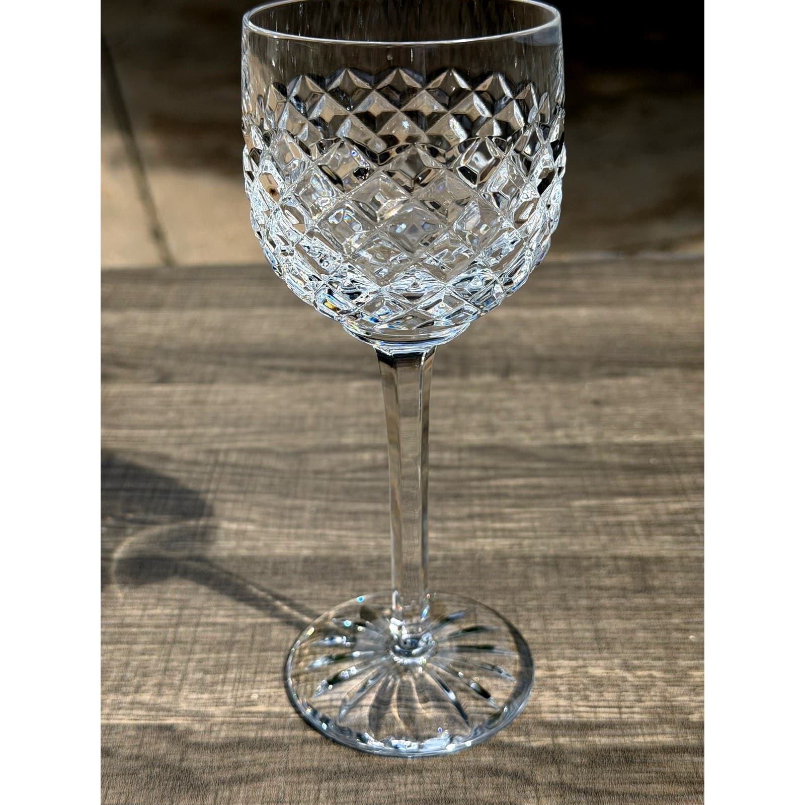 Crystal Vintage 7.25" Wine Hocks Diamond-Cut Pattern Faceted Stems-Set of 6 - Thumbnail 4