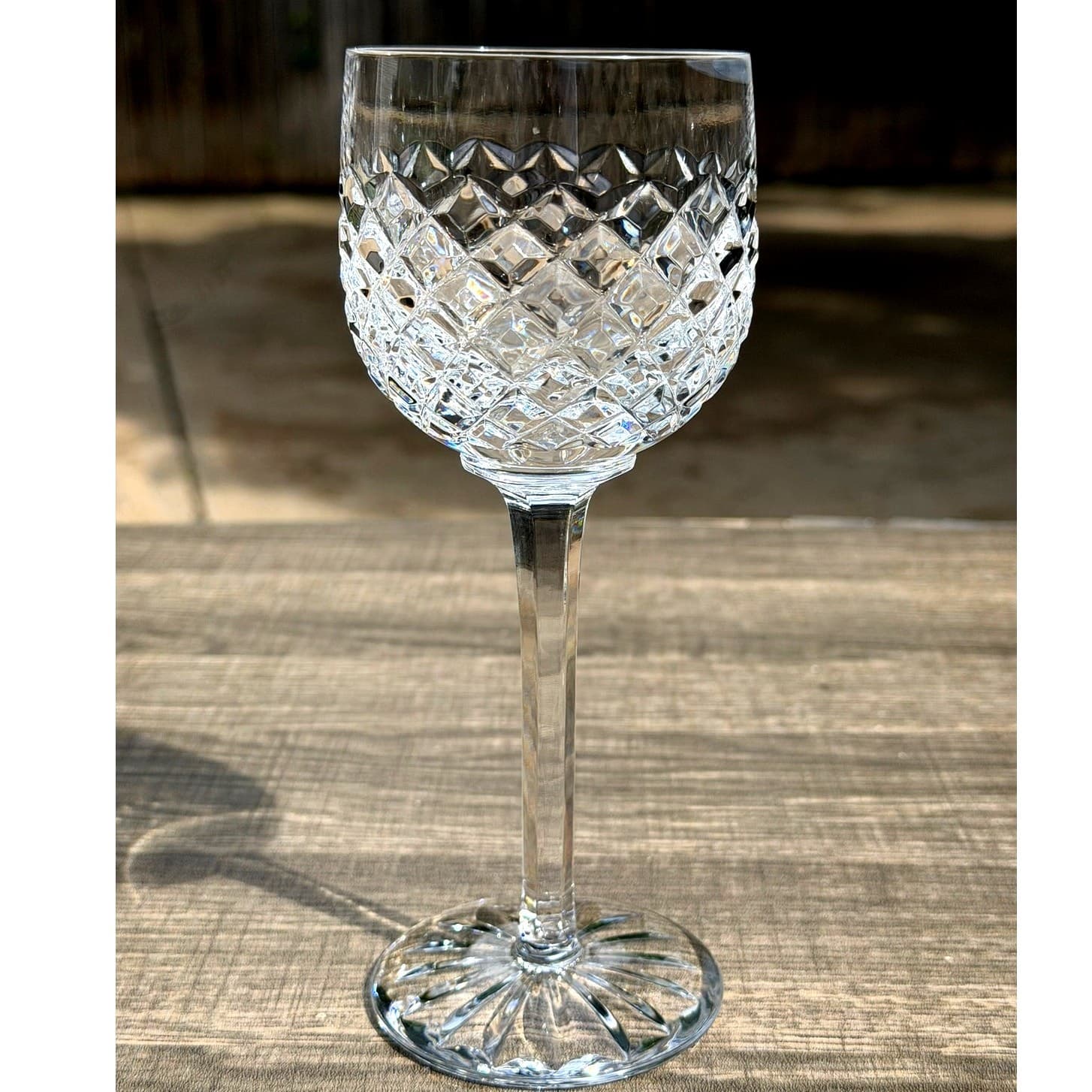 Crystal Vintage 7.25" Wine Hocks Diamond-Cut Pattern Faceted Stems-Set of 6 - Thumbnail 2