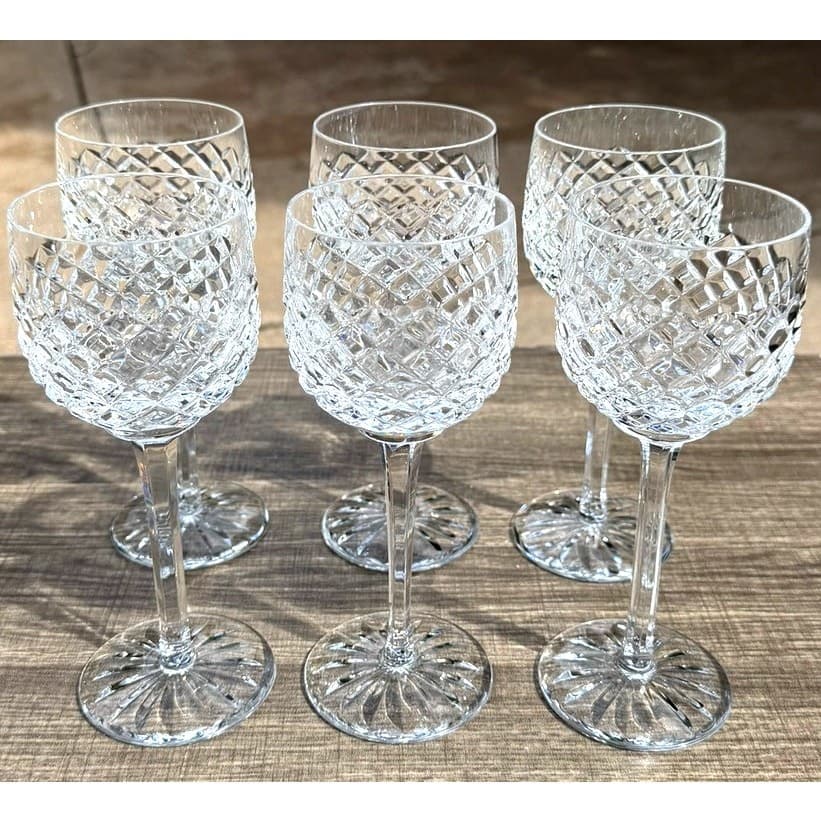 Crystal Vintage 7.25" Wine Hocks Diamond-Cut Pattern Faceted Stems-Set of 6 - Thumbnail 3