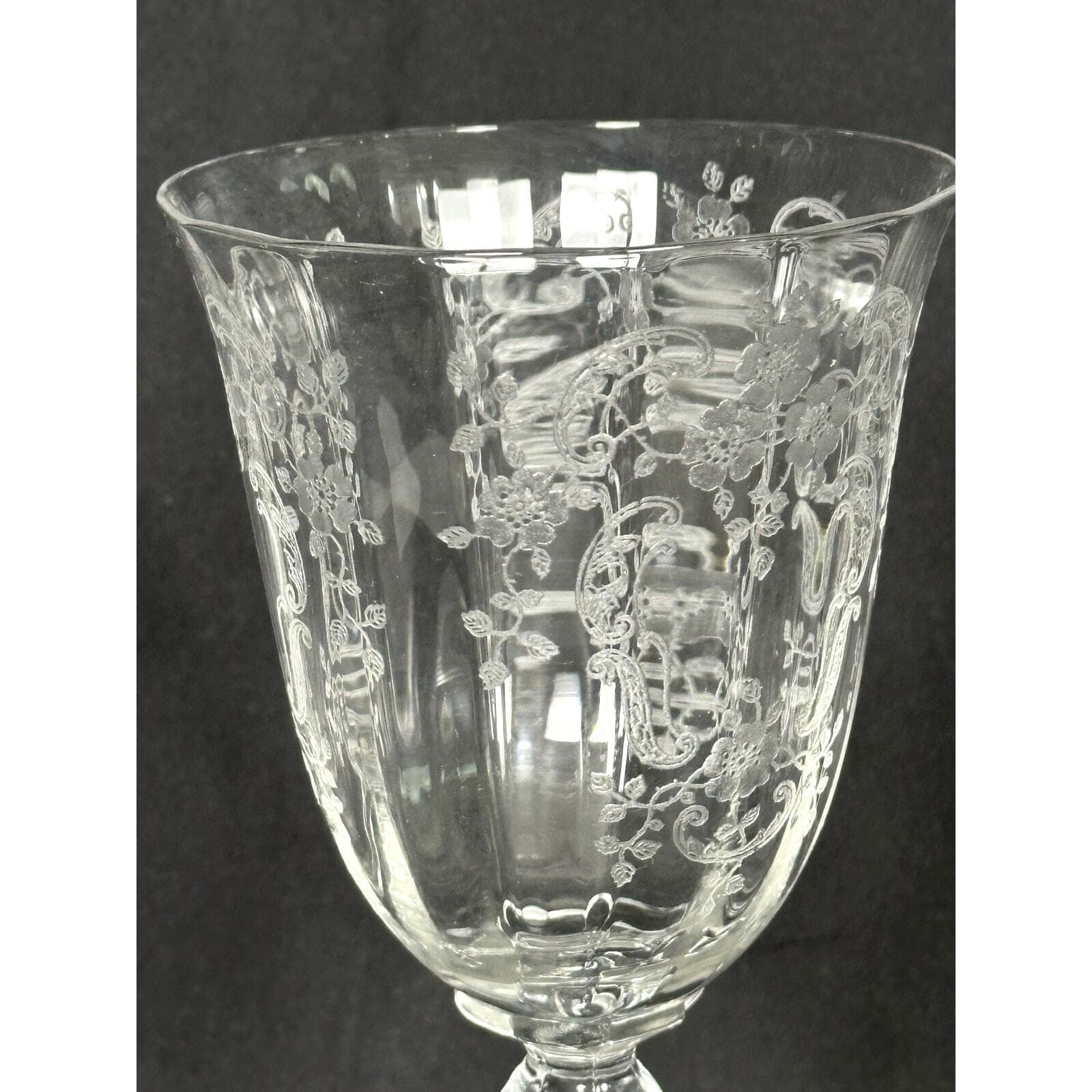 Fostoria Antique Meadow Rose Clear Etch # 328 Water Goblet-7 5/8" Vintage 1930s - Thumbnail 2