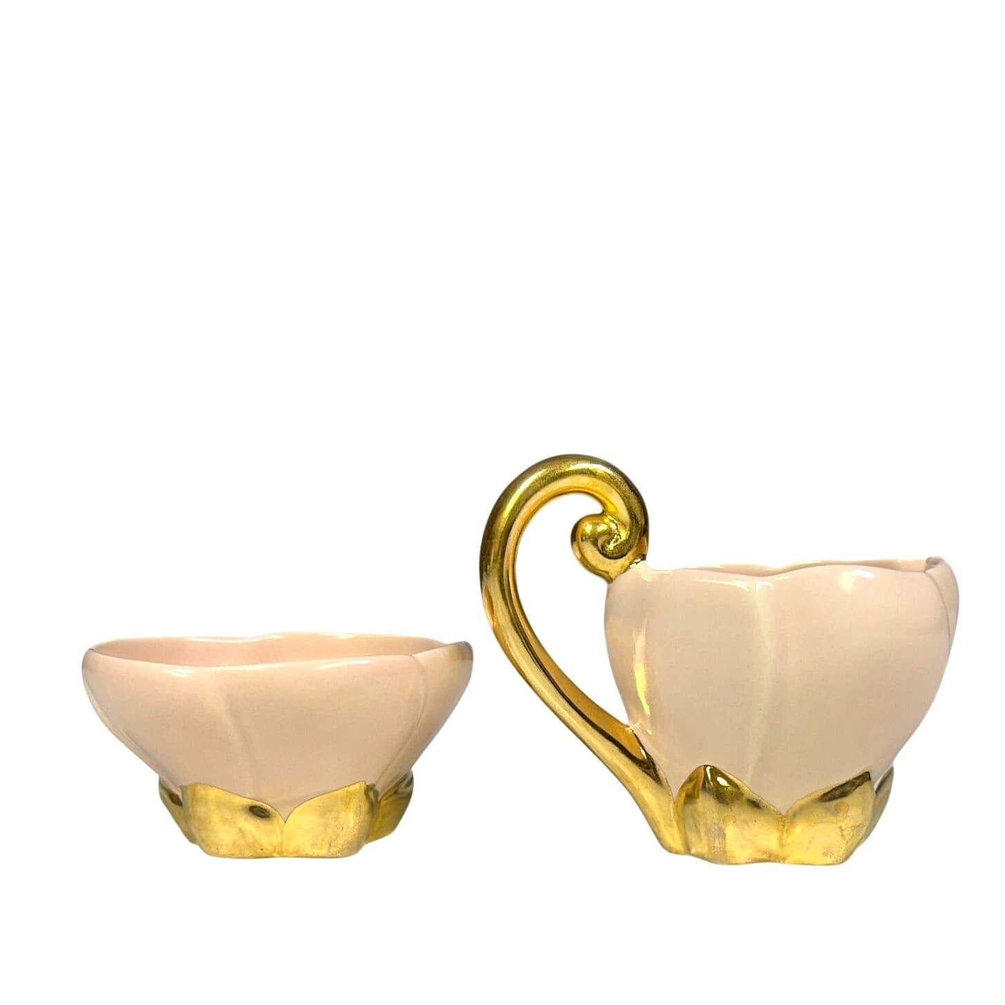 Vallona Starr California Vintage Pottery Mini Pink/Gold Creamer/Open Sugar Set - Thumbnail 3