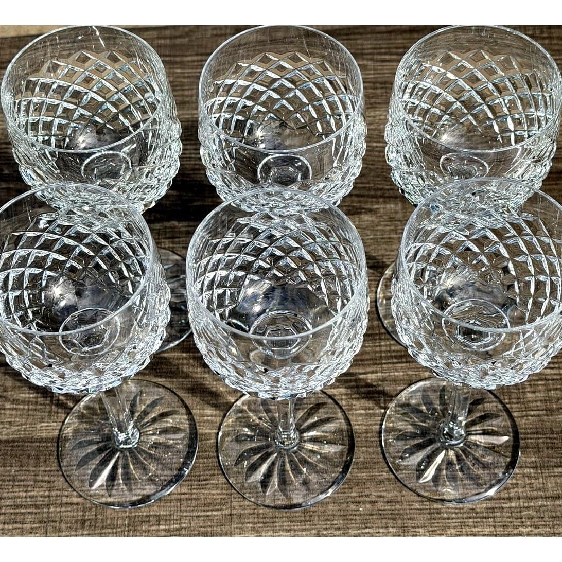 Crystal Vintage 7.25" Wine Hocks Diamond-Cut Pattern Faceted Stems-Set of 6 - Thumbnail 5