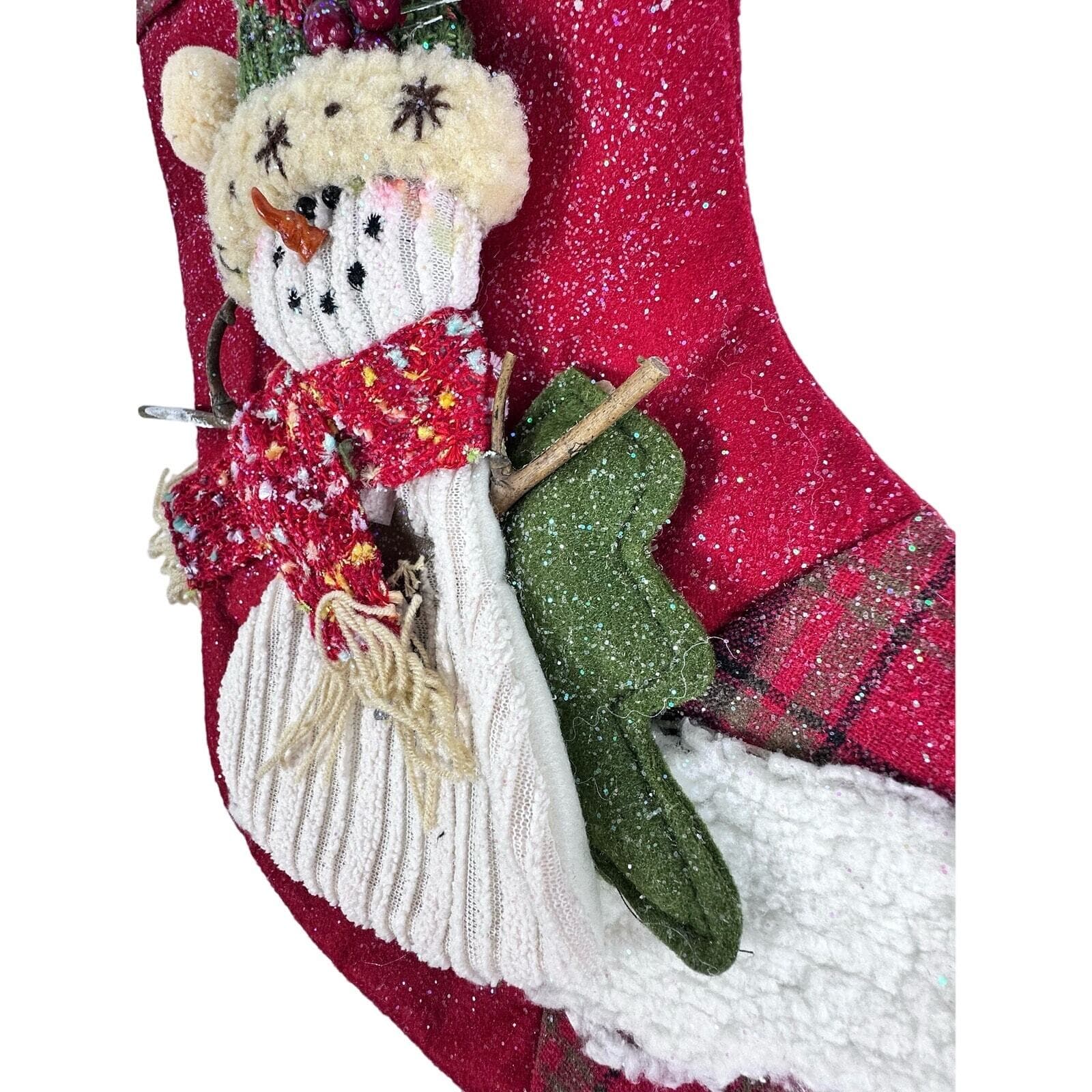 Rustic Plaid 3-Dimensional Vibrant Snowman Christmas Stocking-17” - Thumbnail 7