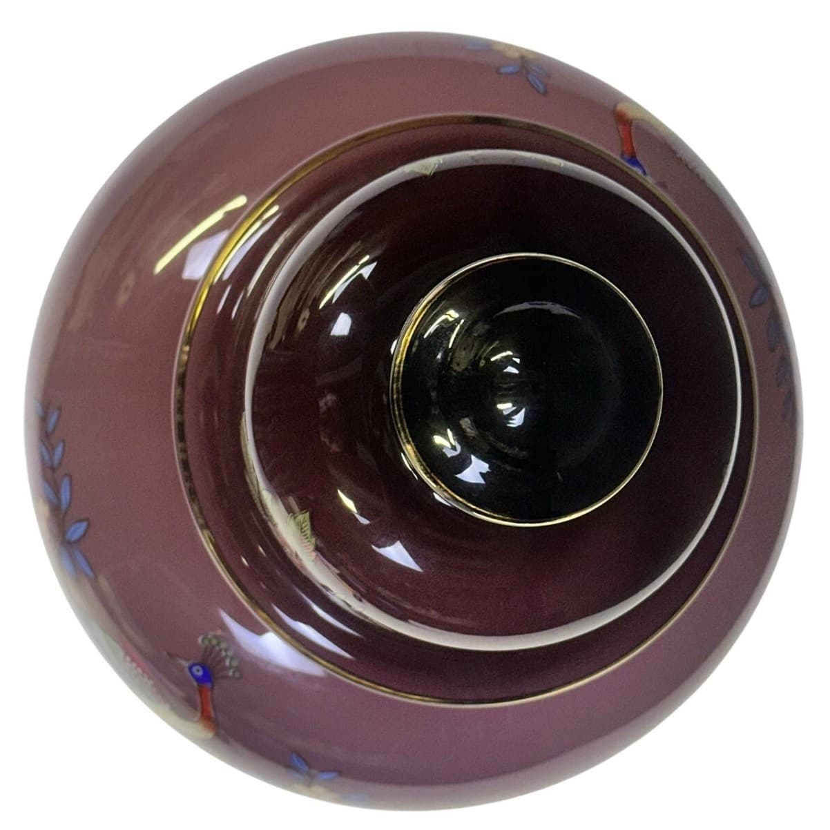 Ardalt Italy Lavender 16" Hand Painted Peacock Floral Glass Ginger Jar w/Lid - Thumbnail 6