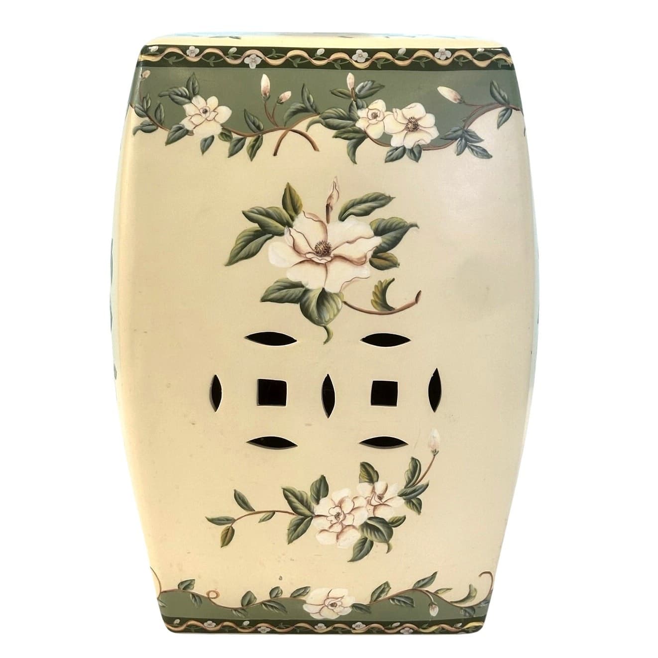 Chinese Porcelain 17-inch Garden Stool Elegant Magnolia Floral Design - Thumbnail 2