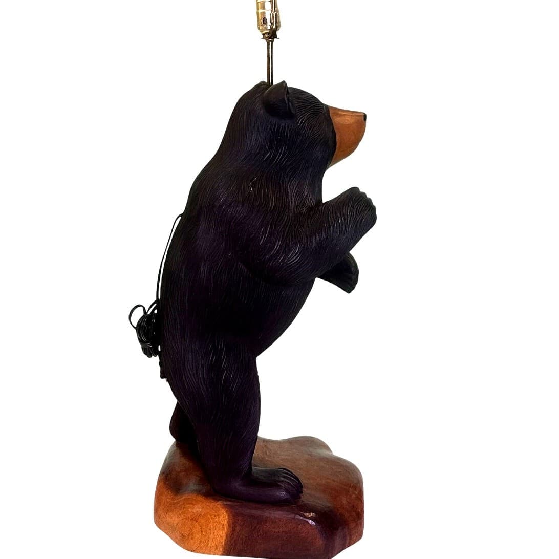 Rare Rustic One-of-a-Kind 38" Carved Wooden Standing Bear Lamp Intricate Details - Thumbnail 6
