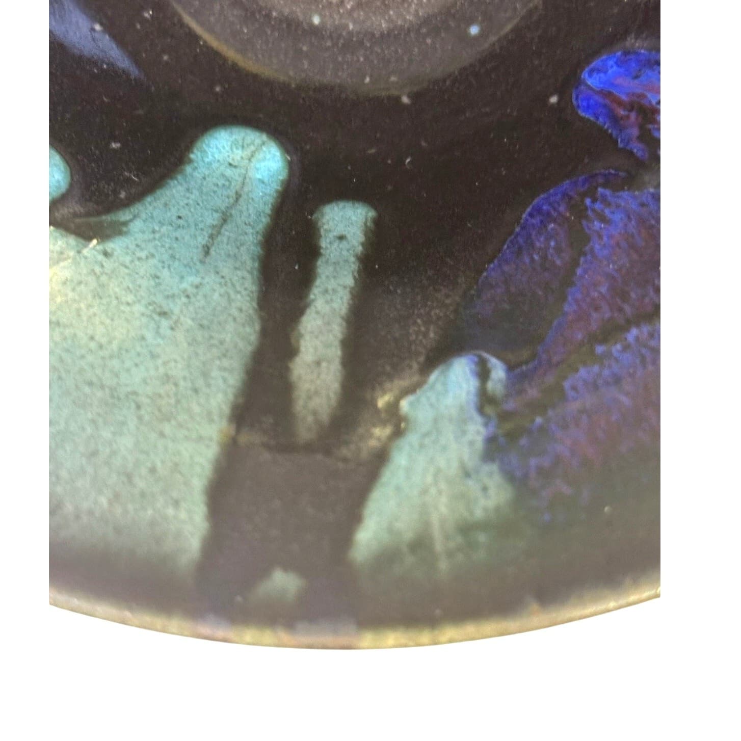 Studio Signed Hand Thrown Art Pottery 7" Bowl with Blue Green Gold Drip Glaze - Thumbnail 6