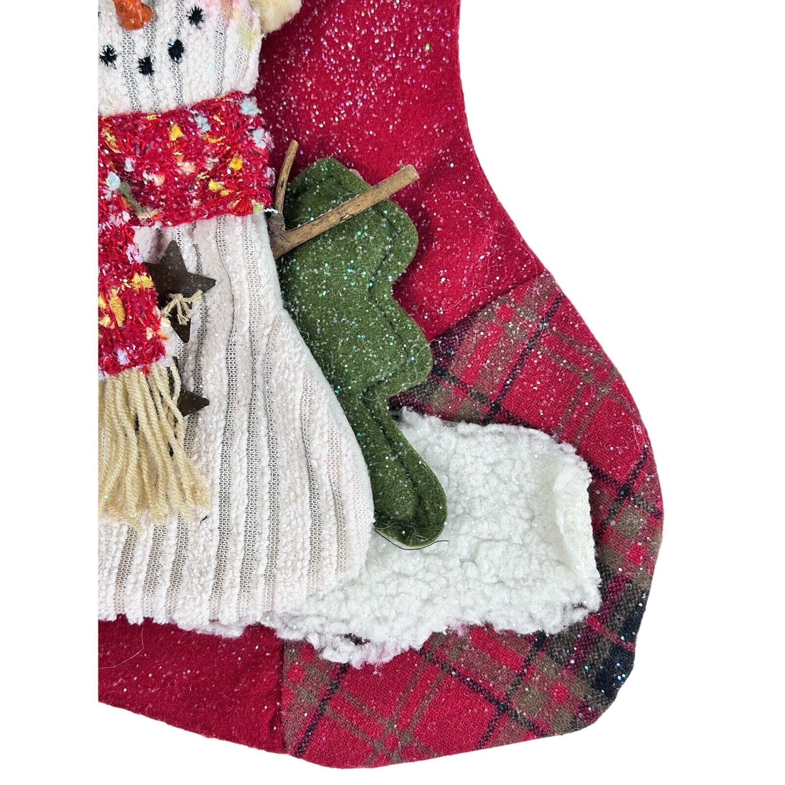 Rustic Plaid 3-Dimensional Vibrant Snowman Christmas Stocking-17” - Thumbnail 4