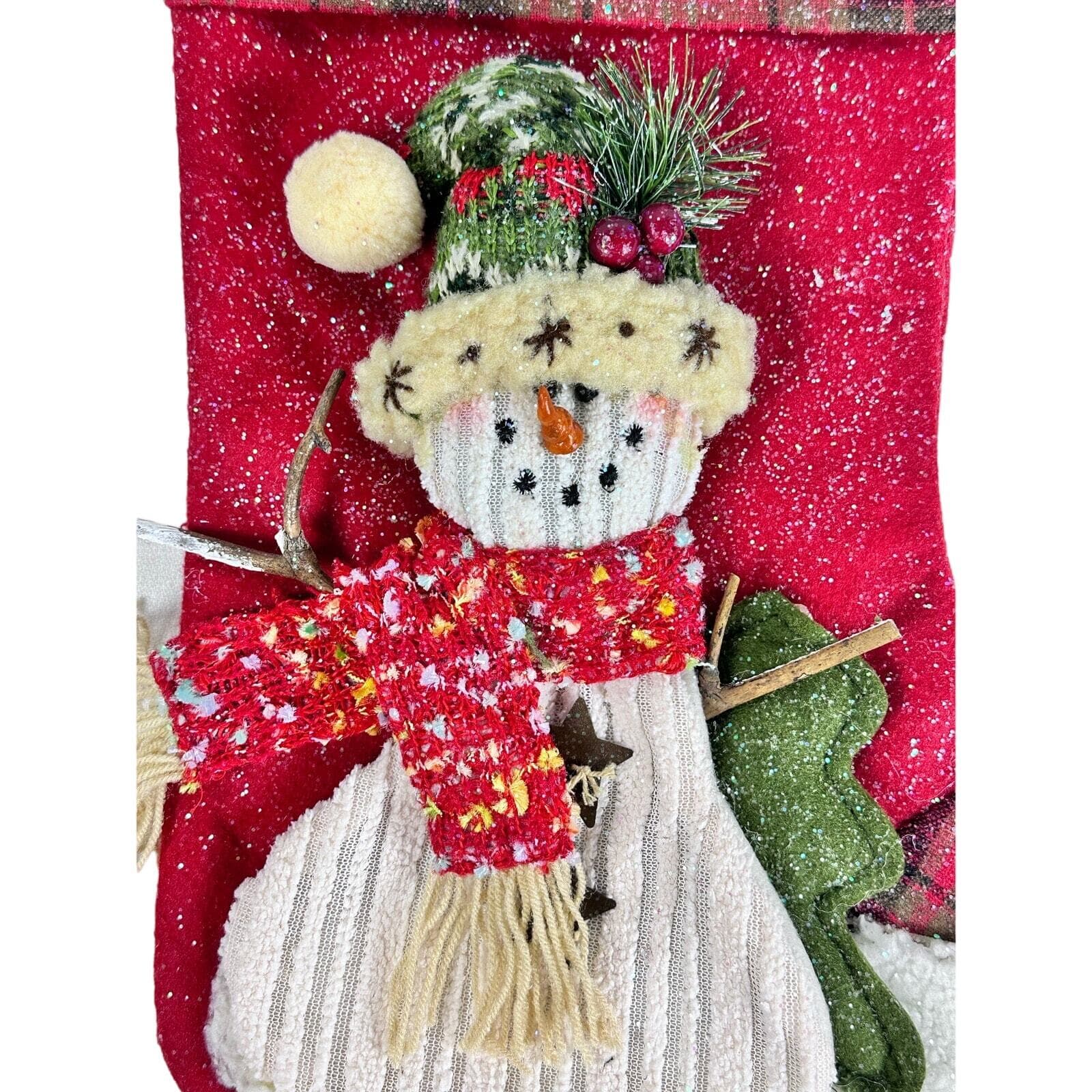 Rustic Plaid 3-Dimensional Vibrant Snowman Christmas Stocking-17” - Thumbnail 3