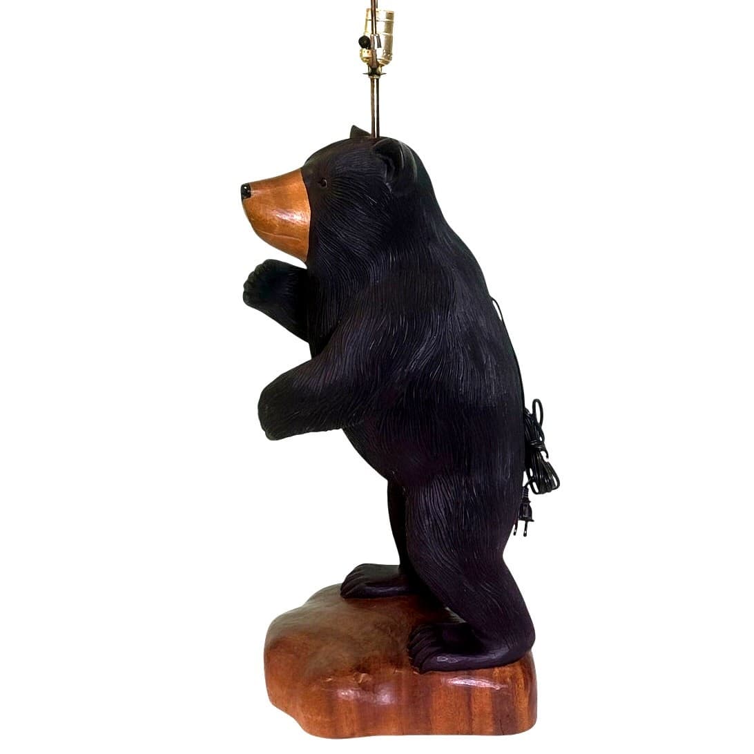 Rare Rustic One-of-a-Kind 38" Carved Wooden Standing Bear Lamp Intricate Details - Thumbnail 4