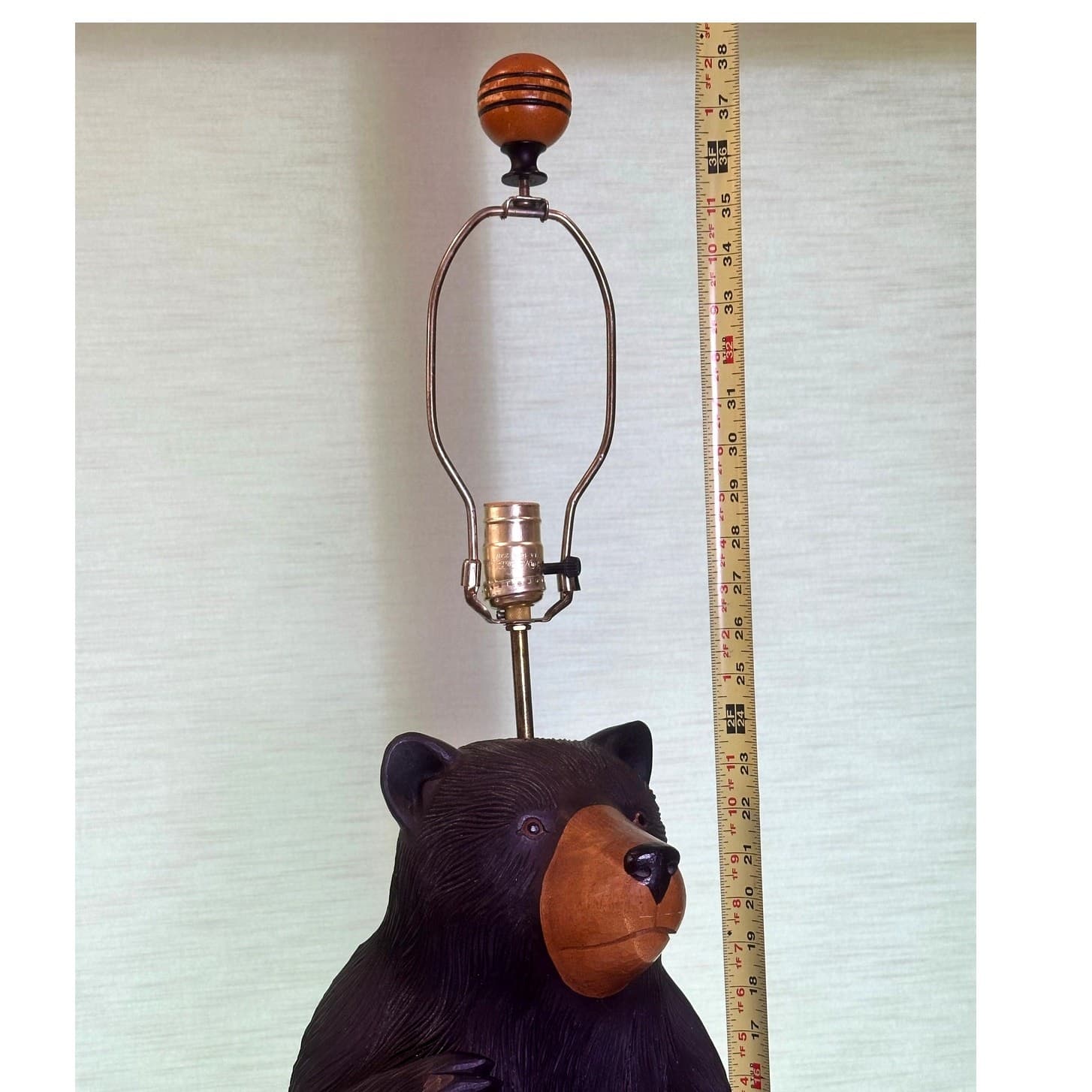 Rare Rustic One-of-a-Kind 38" Carved Wooden Standing Bear Lamp Intricate Details - Thumbnail 13
