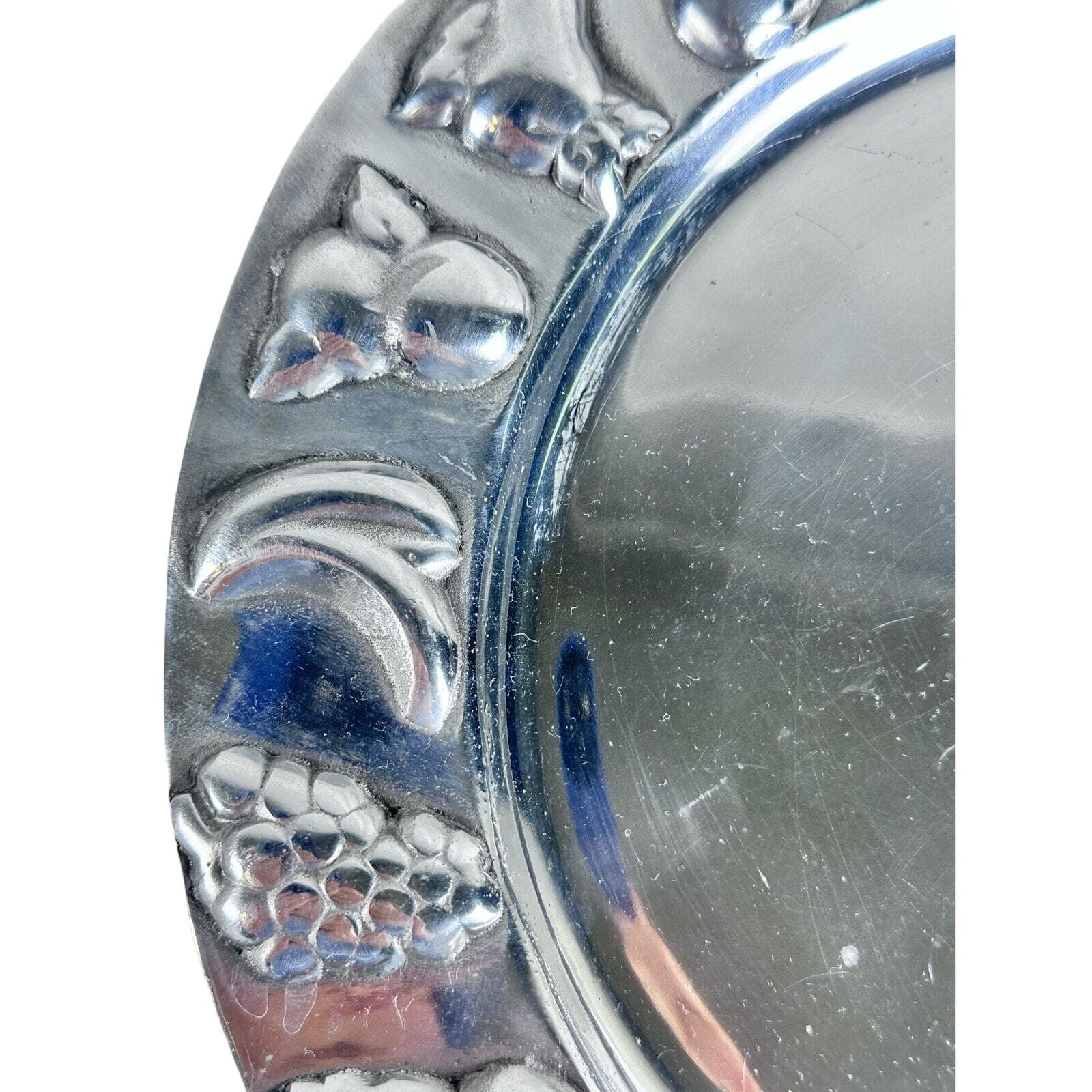 Large Aluminum Round Fruit Embossed Design Serving Platter-Nice! - Thumbnail 3