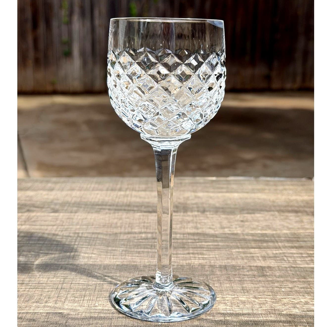 Crystal Vintage 7.25" Wine Hocks Diamond-Cut Pattern Faceted Stems-Set of 6 - Thumbnail 6