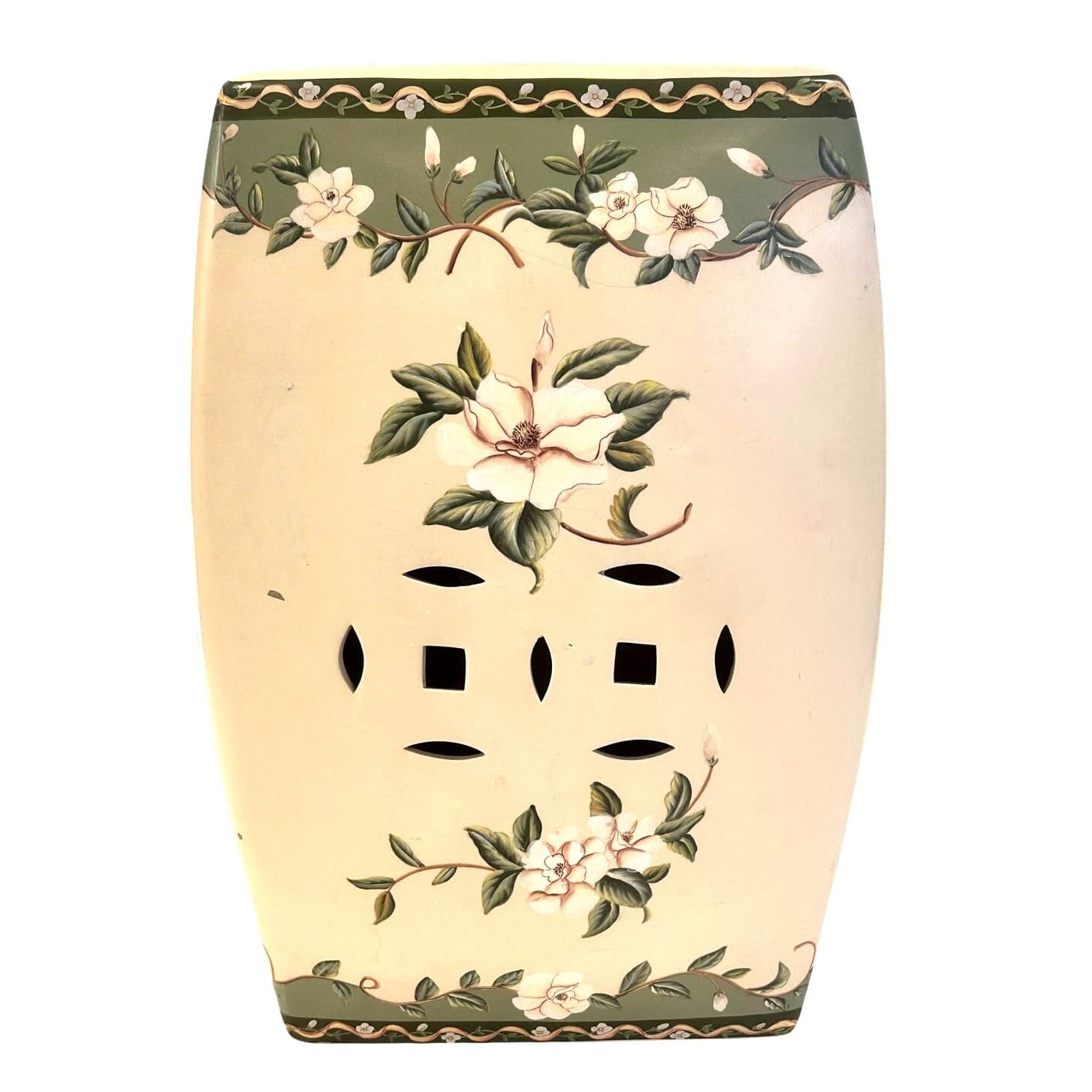 Chinese Porcelain 17-inch Garden Stool Elegant Magnolia Floral Design - Thumbnail 4