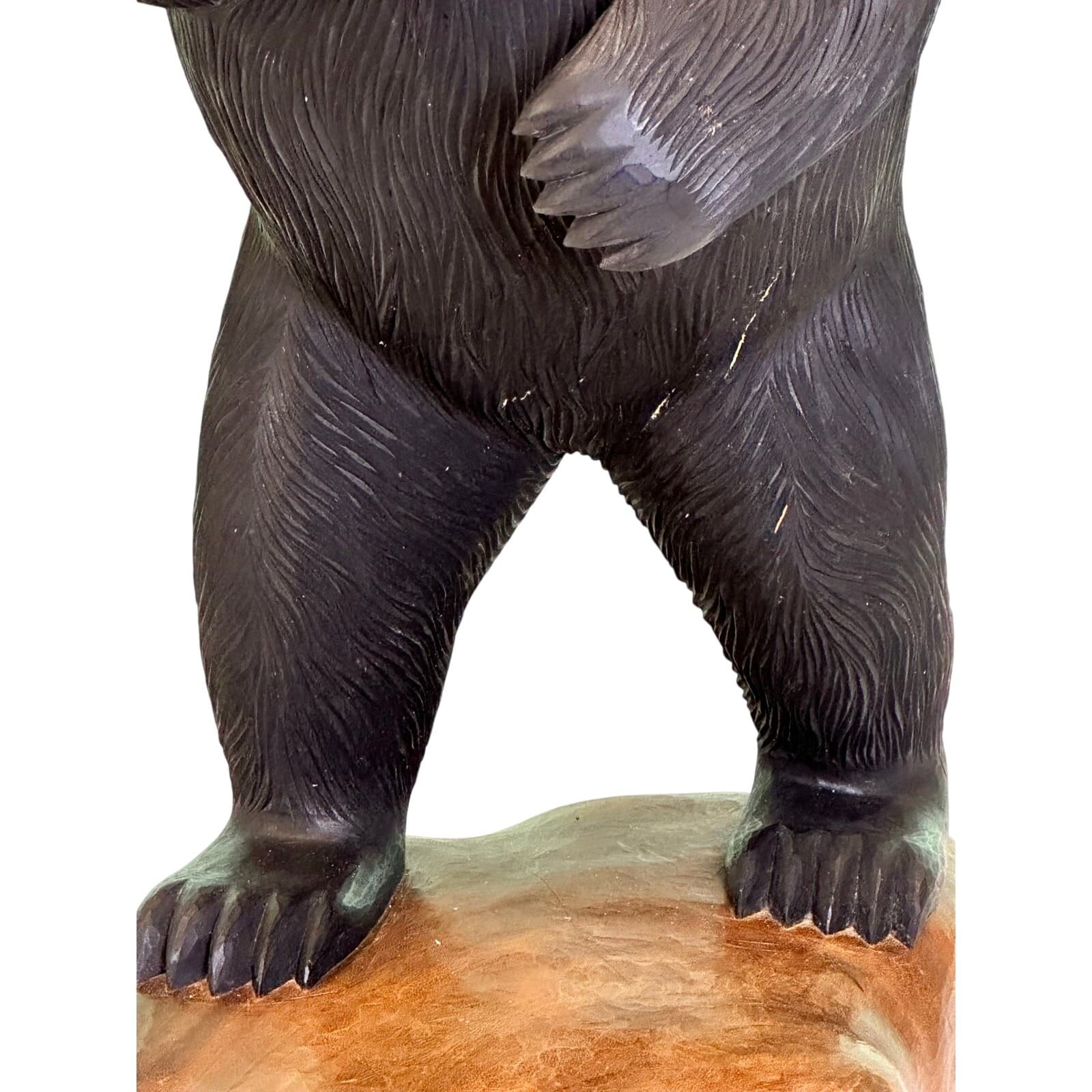 Rare Rustic One-of-a-Kind 38" Carved Wooden Standing Bear Lamp Intricate Details - Thumbnail 3