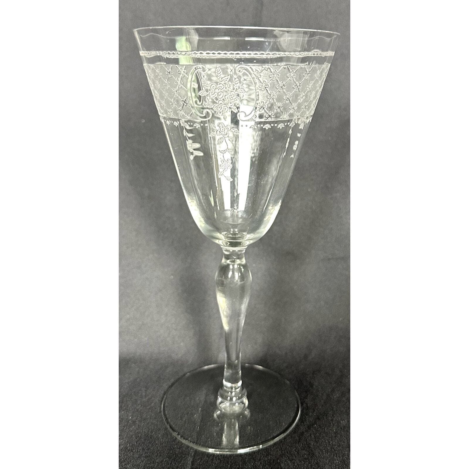 Fostoria 1920's Washington Etch # 266 Crystal Water Goblets-7 3/8"