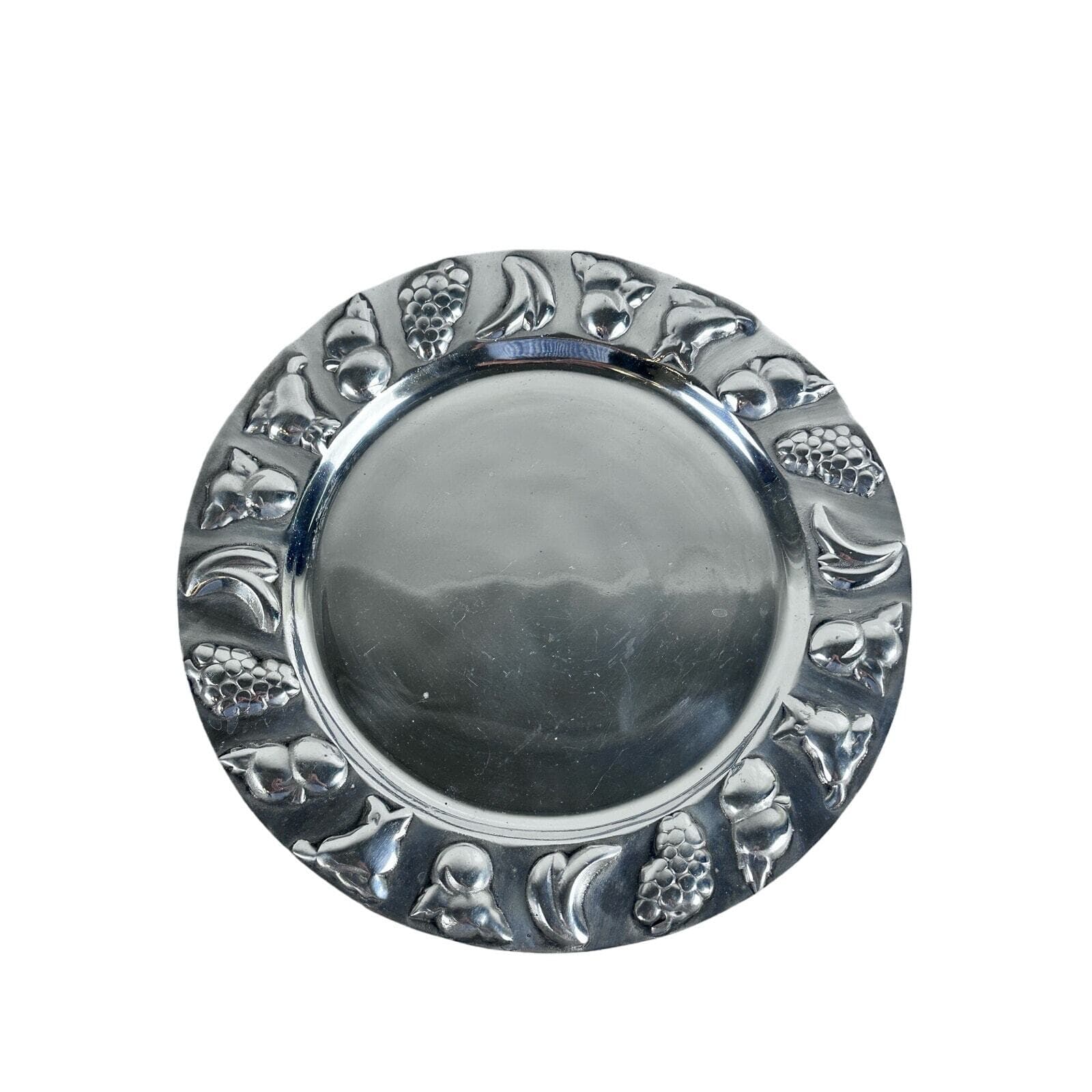 Large Aluminum Round Fruit Embossed Design Serving Platter-Nice! - Thumbnail 2