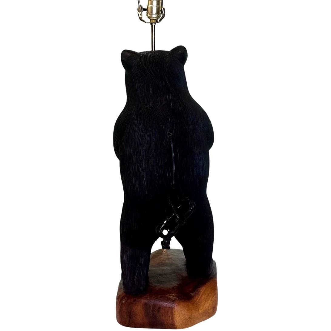Rare Rustic One-of-a-Kind 38" Carved Wooden Standing Bear Lamp Intricate Details - Thumbnail 5