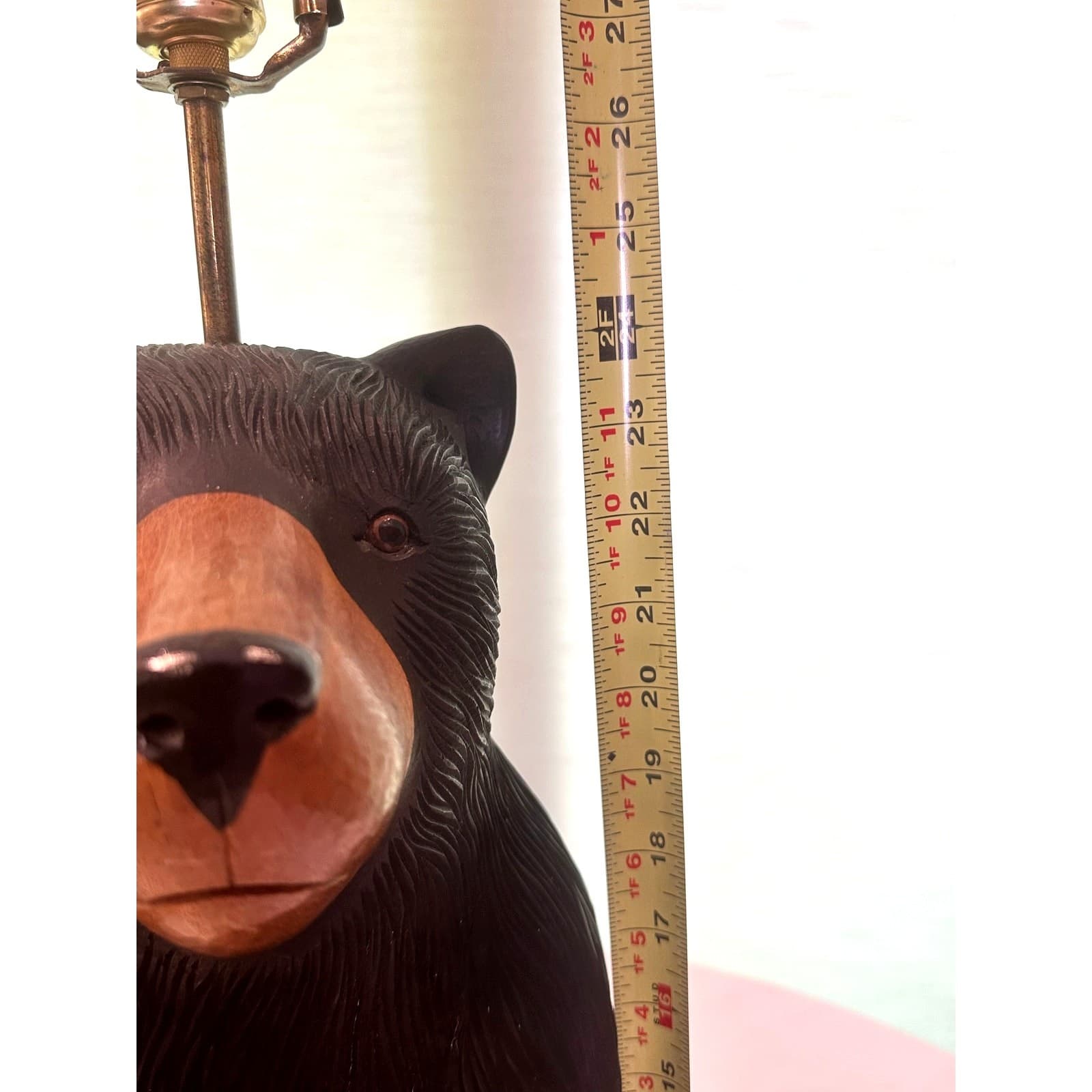 Rare Rustic One-of-a-Kind 38" Carved Wooden Standing Bear Lamp Intricate Details - Thumbnail 14