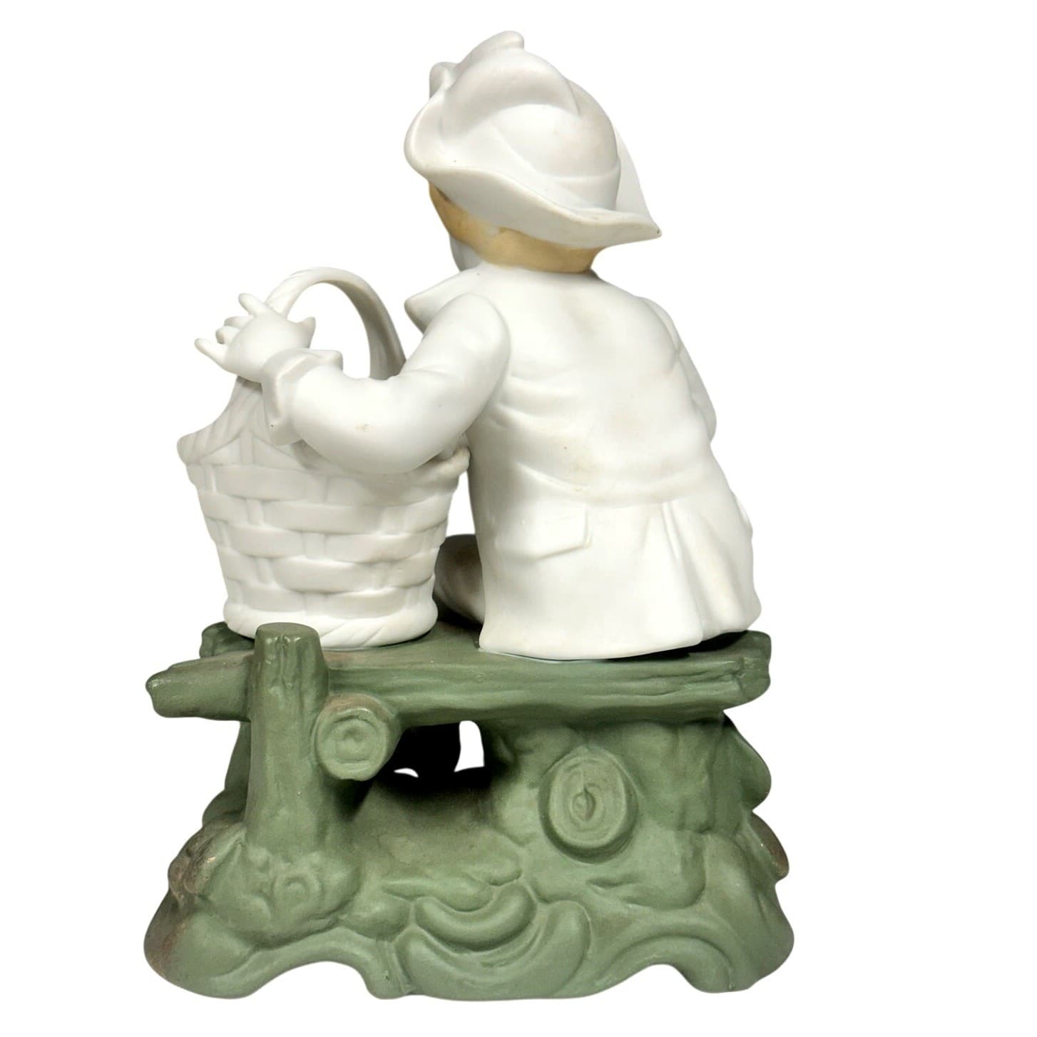 Ucago Ceramics Japan Vintage Bisque 7" Porcelain Figurine 'Boy with a Basket' - Thumbnail 3