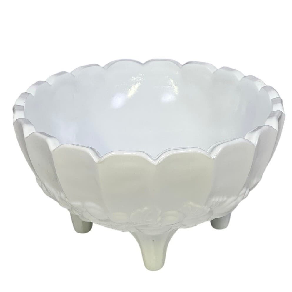 Indiana Glass Vintage Mid-Century Milk Glass Footed Fruit Bowl Harvest Pattern - Thumbnail 2