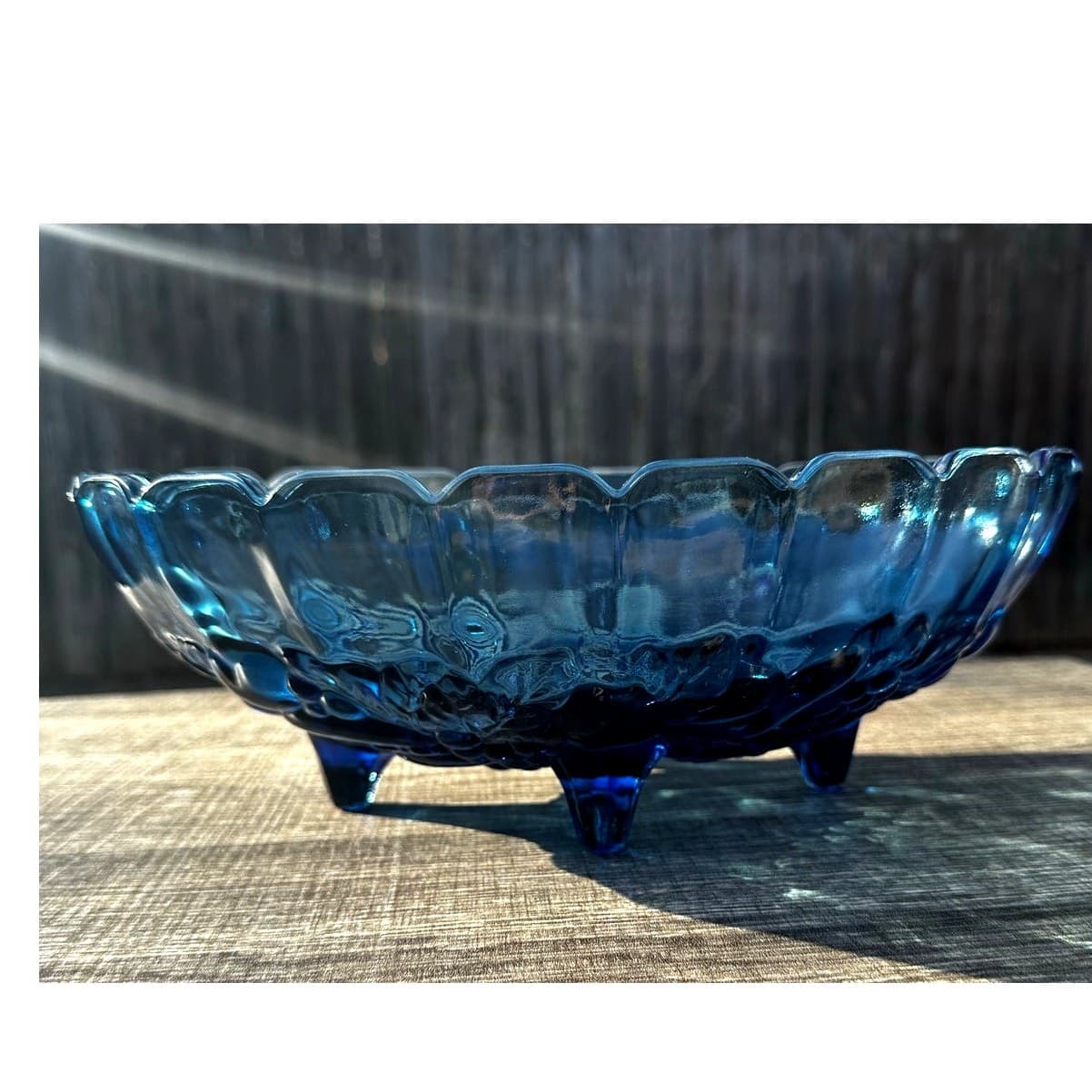Indiana Glass Vintage Garland Blue Oval Footed Harvest Grape Centerpiece Bowl - Thumbnail 3