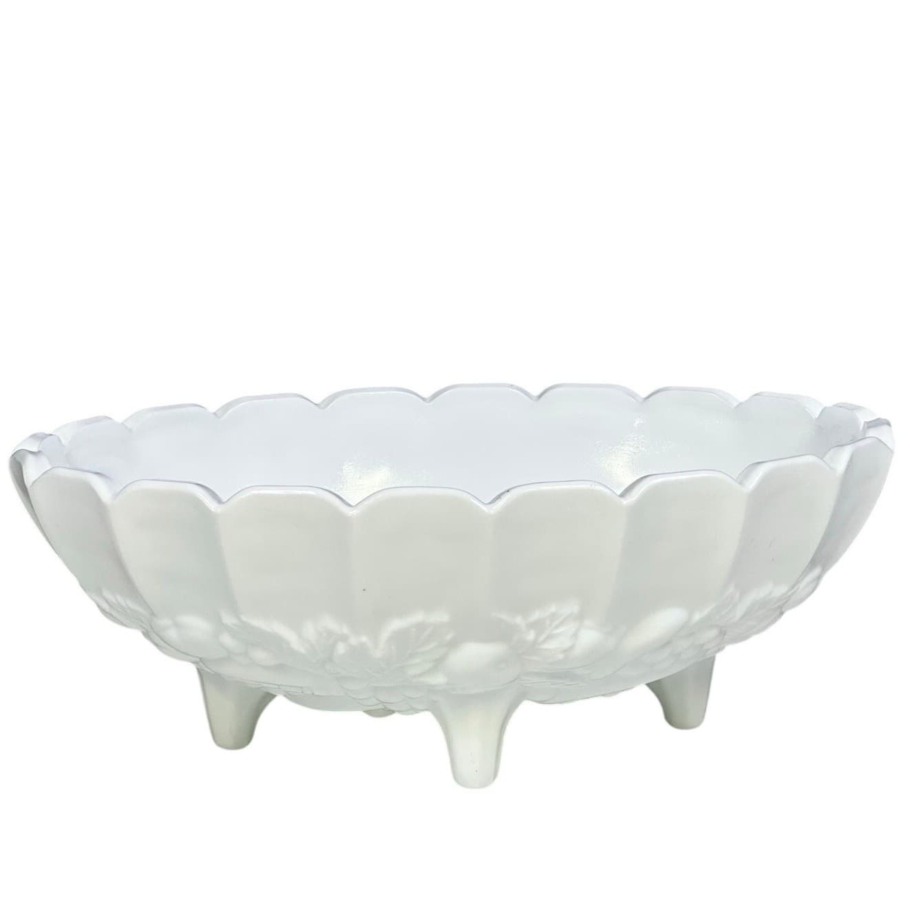Indiana Glass Vintage Mid-Century Milk Glass Footed Fruit Bowl Harvest Pattern