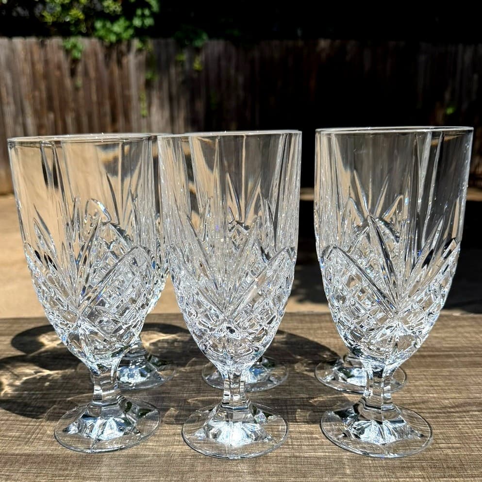 Shannon Godinger Dublin Crystal Footed Iced Tea 7.75" Glasses-Excellent-Set of 6