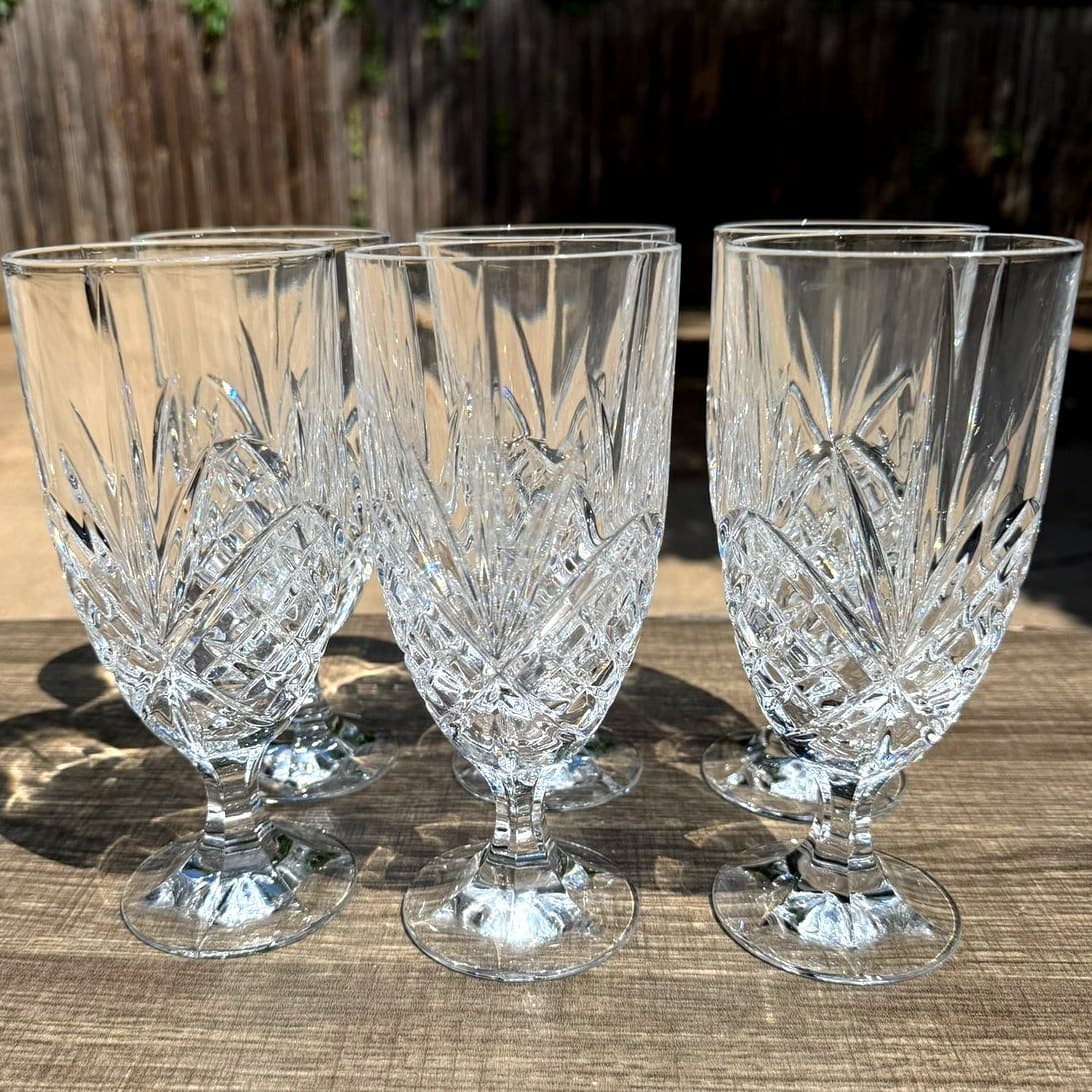 Shannon Godinger Dublin Crystal Footed Iced Tea 7.75" Glasses-Excellent-Set of 6 - Thumbnail 11