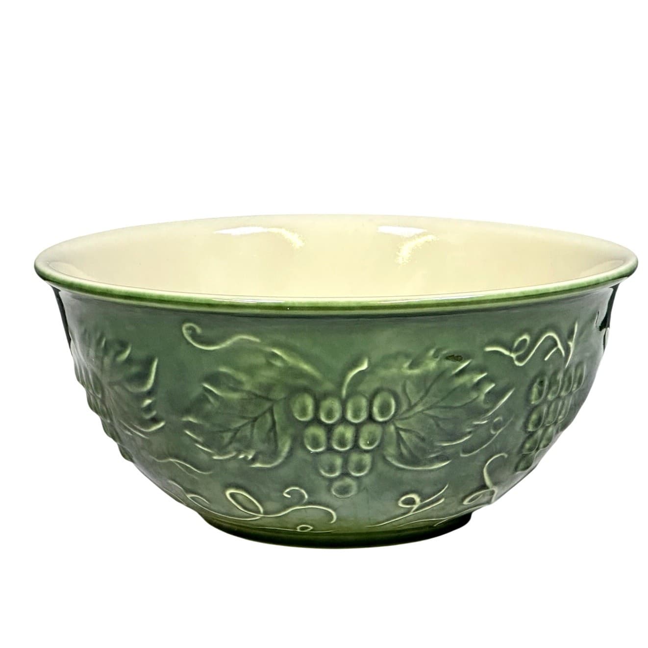 Williams Sonoma Green Grapevine Harvest Stoneware Portugal Vintage Mixing Bowl - Thumbnail 2