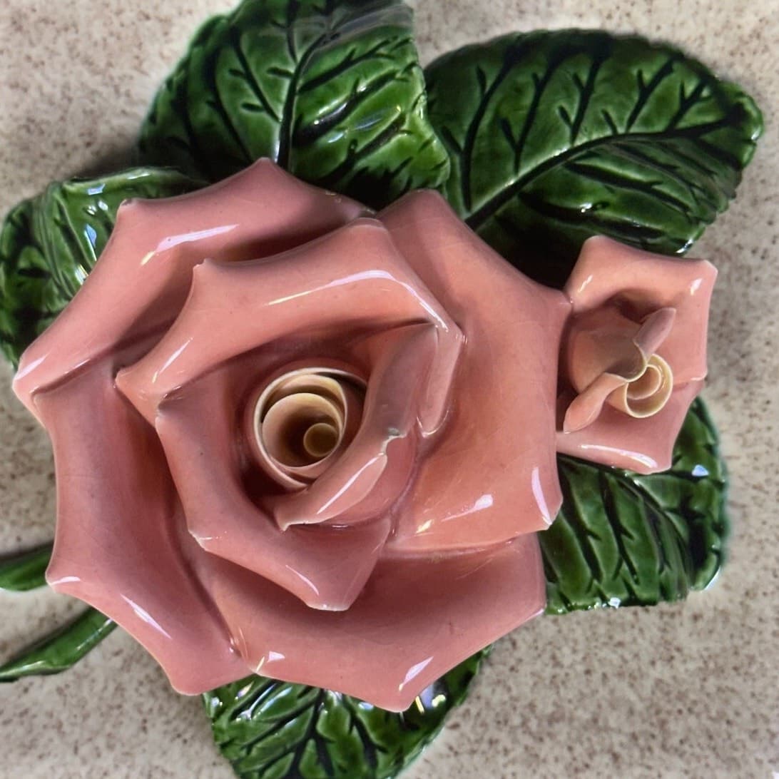 Valley Vista California Pottery 1971 Square Trinket Dish Pink Rose Embellishment - Thumbnail 5