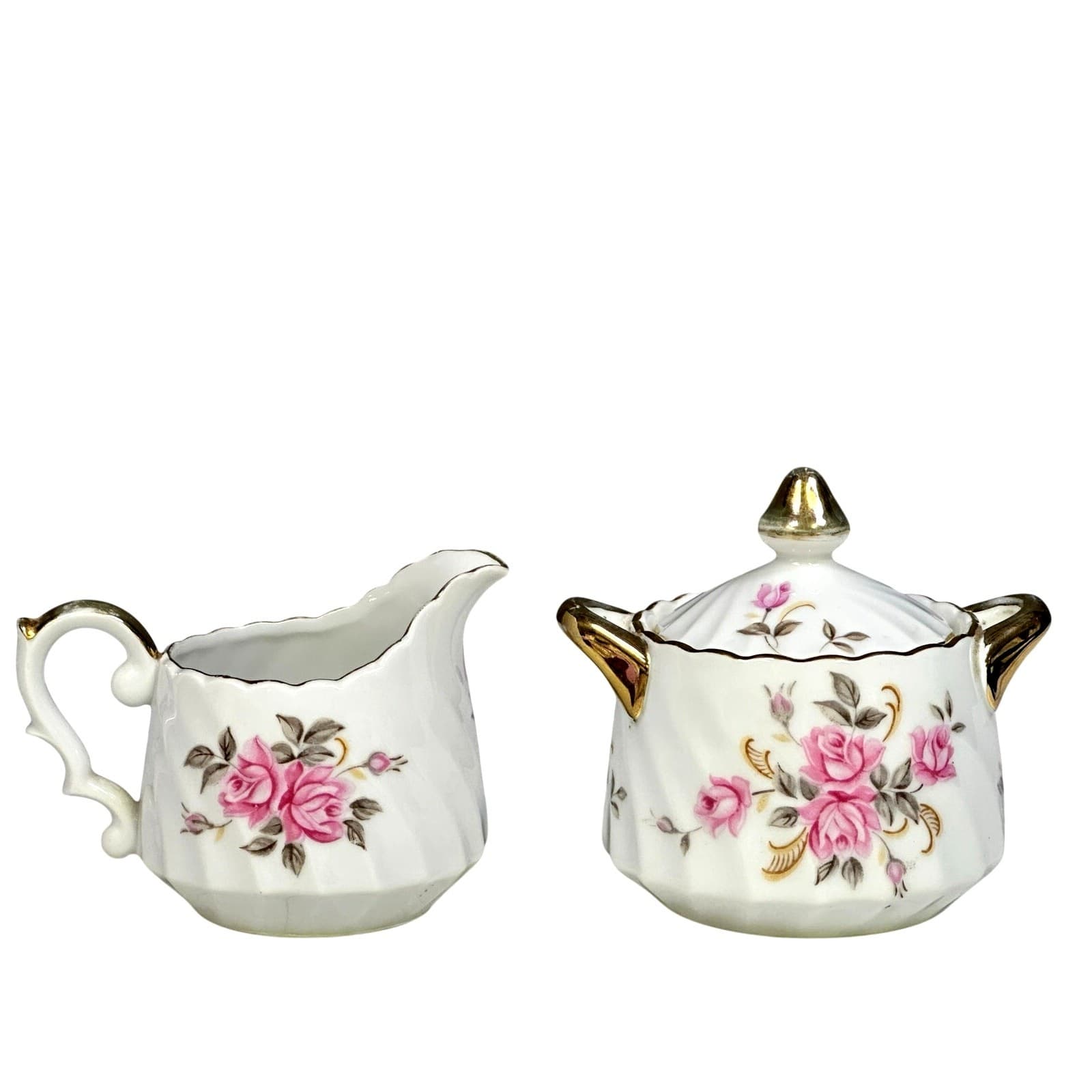 Lefton Retired 'Moss Rose' Cream Pitcher and Sugar Bowl with Lid Set - Thumbnail 2