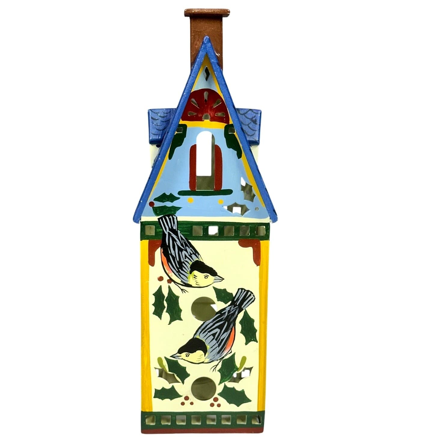 Lenox Winter Greetings 10.5" Metal Bird House Votive Candle Holder-Excellent