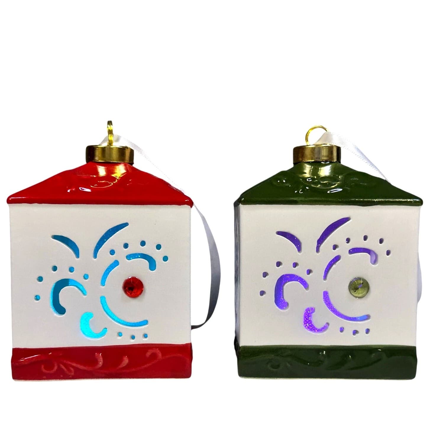 Lightscapes Ceramic Cut-Out LED Light Changing Christmas Tree Ornament-Set of 2 - Thumbnail 3