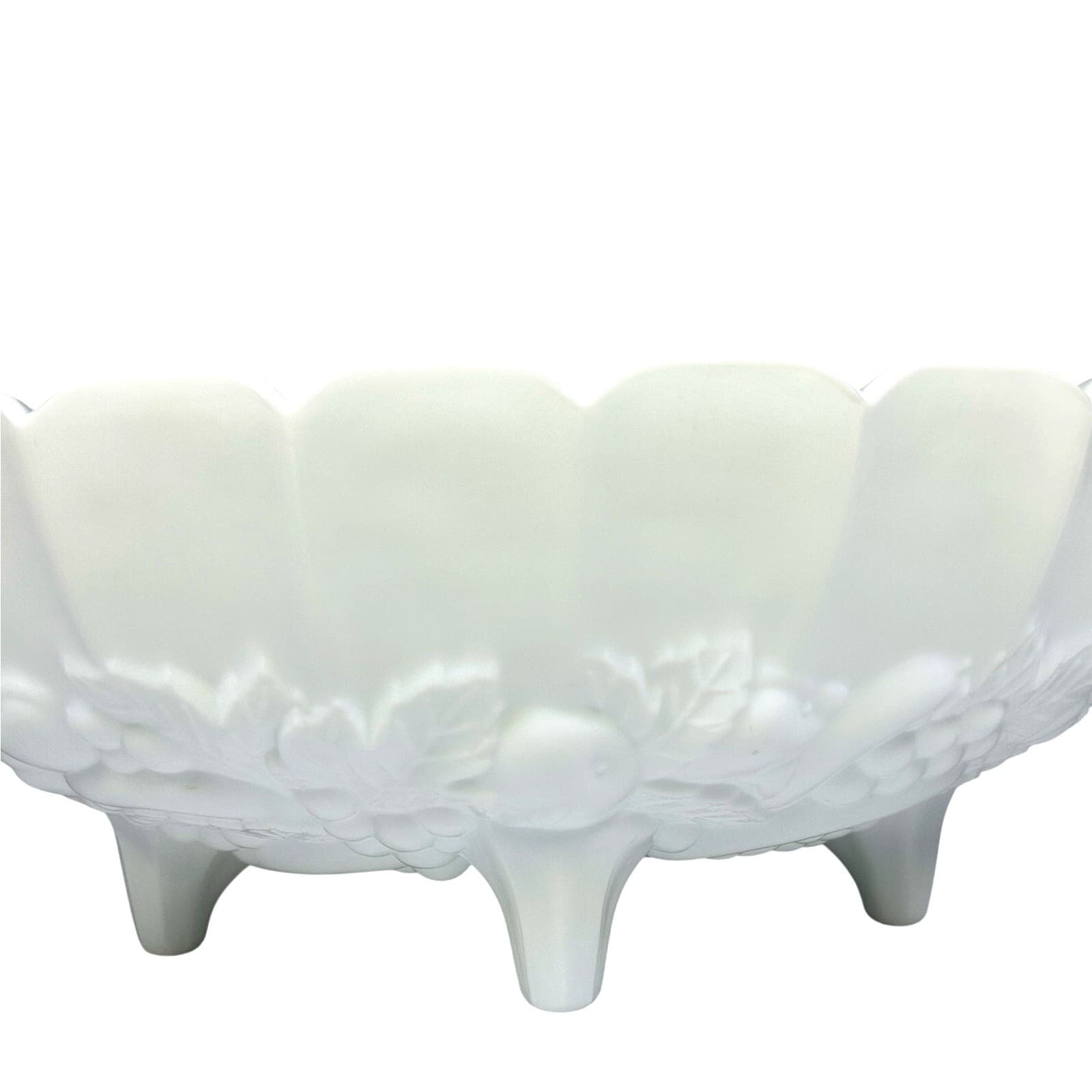 Indiana Glass Vintage Mid-Century Milk Glass Footed Fruit Bowl Harvest Pattern - Thumbnail 3