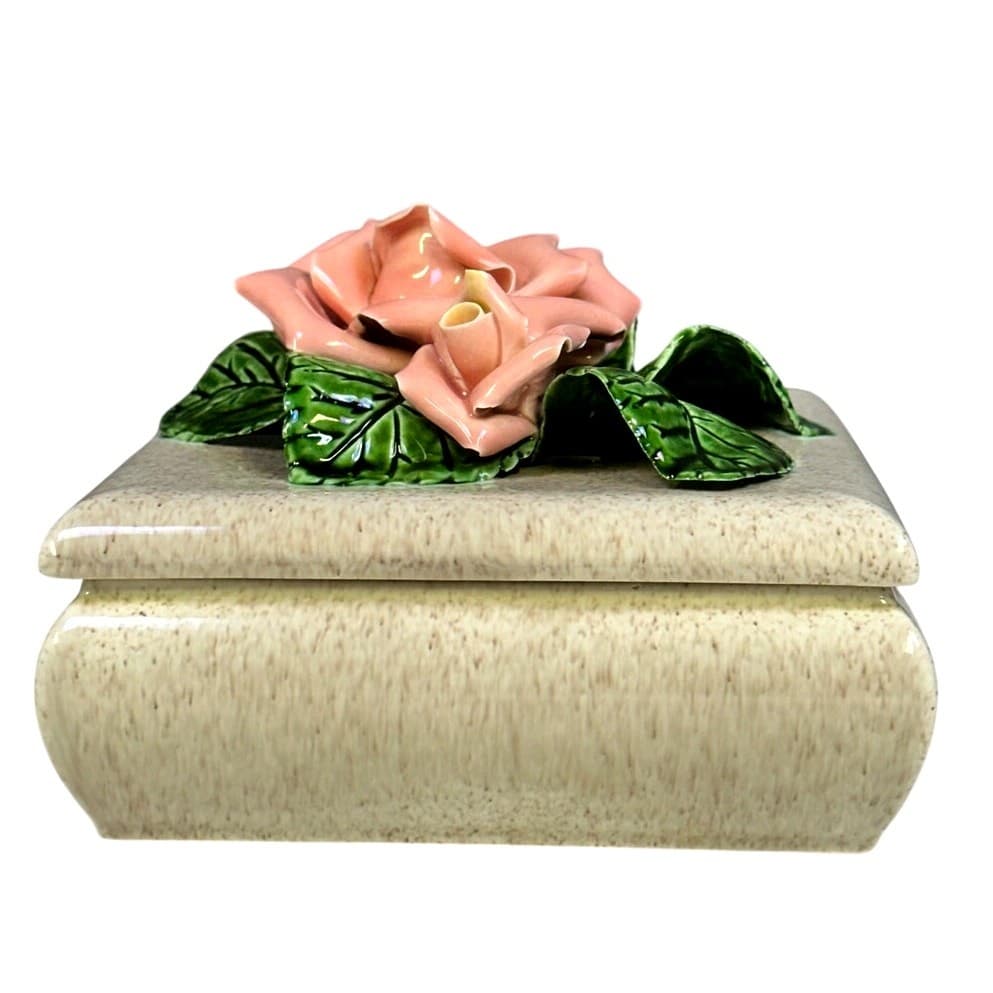 Valley Vista California Pottery 1971 Square Trinket Dish Pink Rose Embellishment