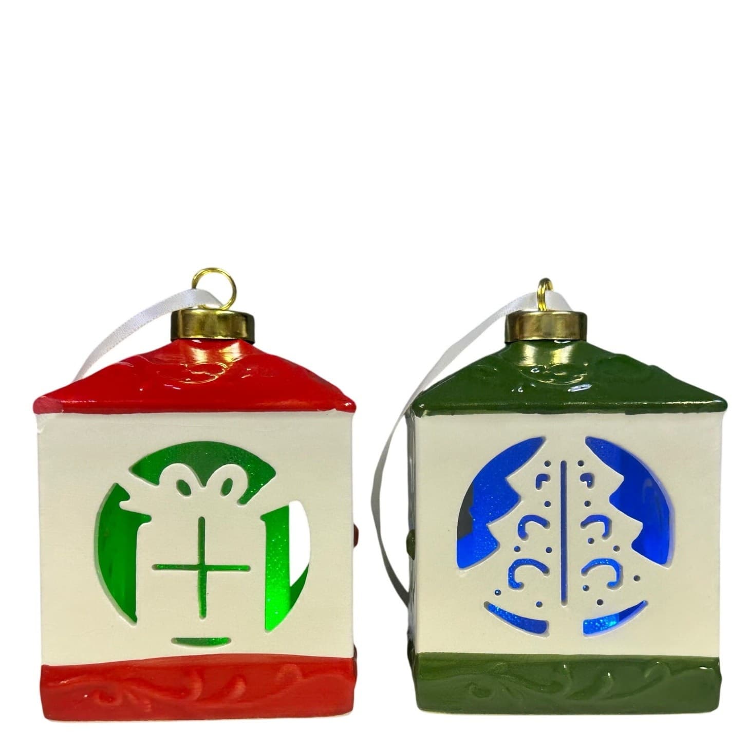 Lightscapes Ceramic Cut-Out LED Light Changing Christmas Tree Ornament-Set of 2 - Thumbnail 2