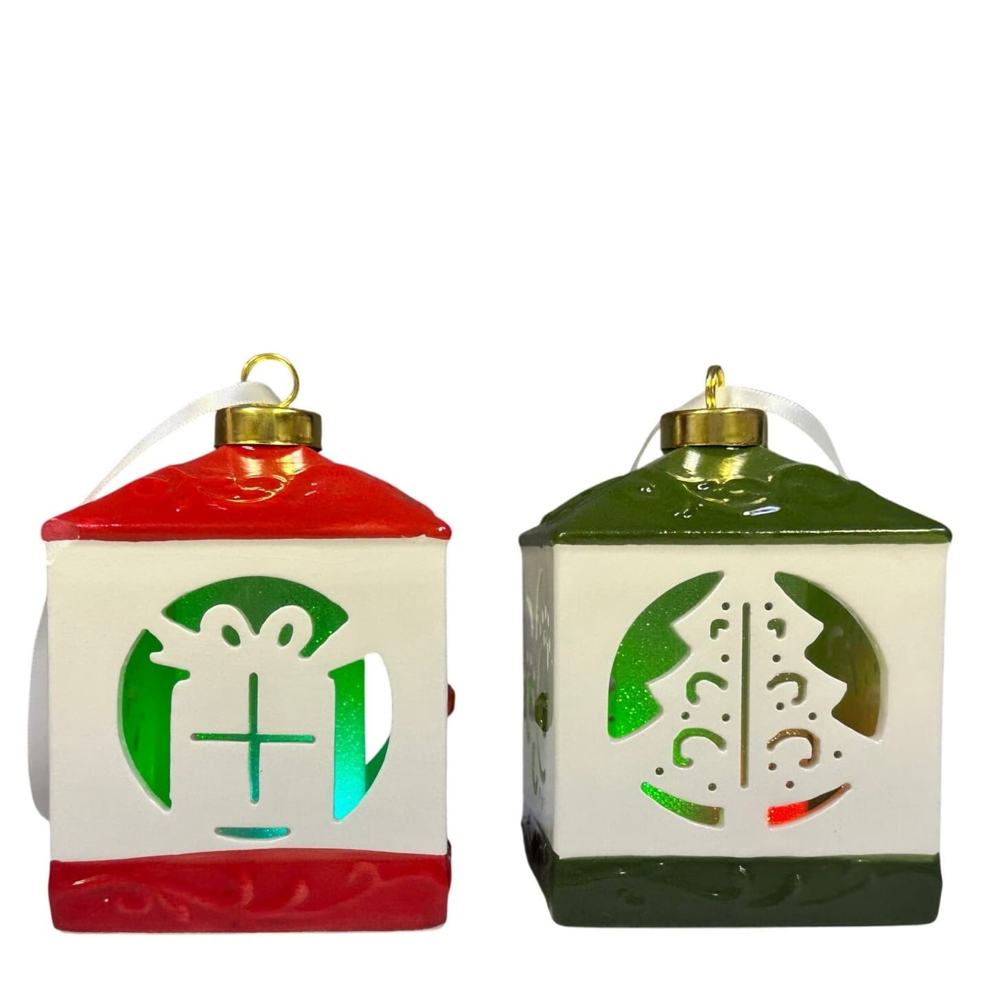 Lightscapes Ceramic Cut-Out LED Light Changing Christmas Tree Ornament-Set of 2 - Thumbnail 4