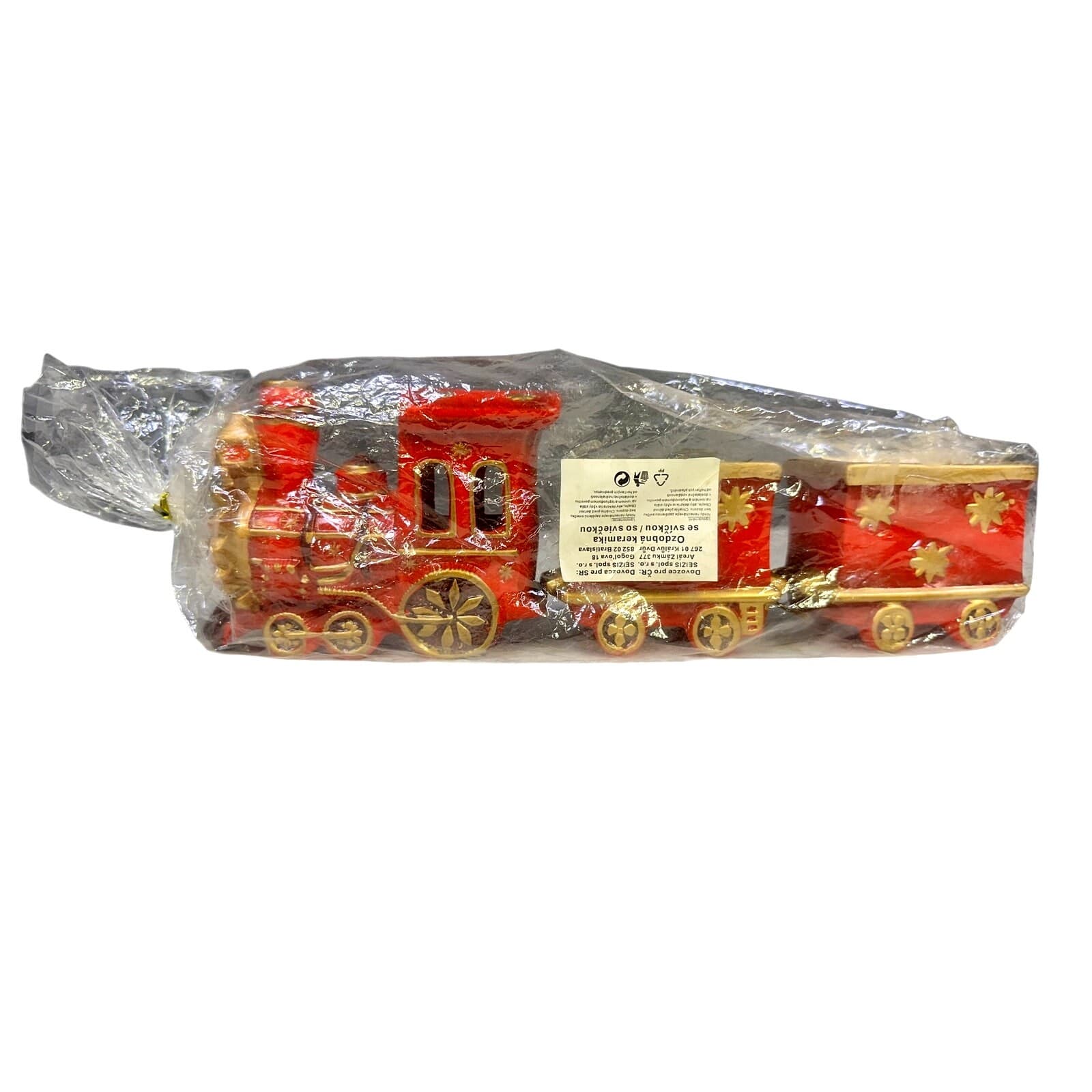 Czech Republic Vintage Ceramic 11" Holiday Red and Gold Decorative Train Display - Thumbnail 4