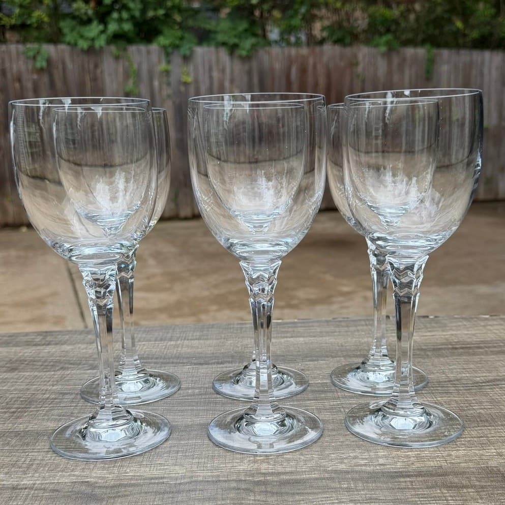 Crystal Water Goblets Faceted Stem 8 5/8" Tall Possibly Towle(??) Essex-Set of 6