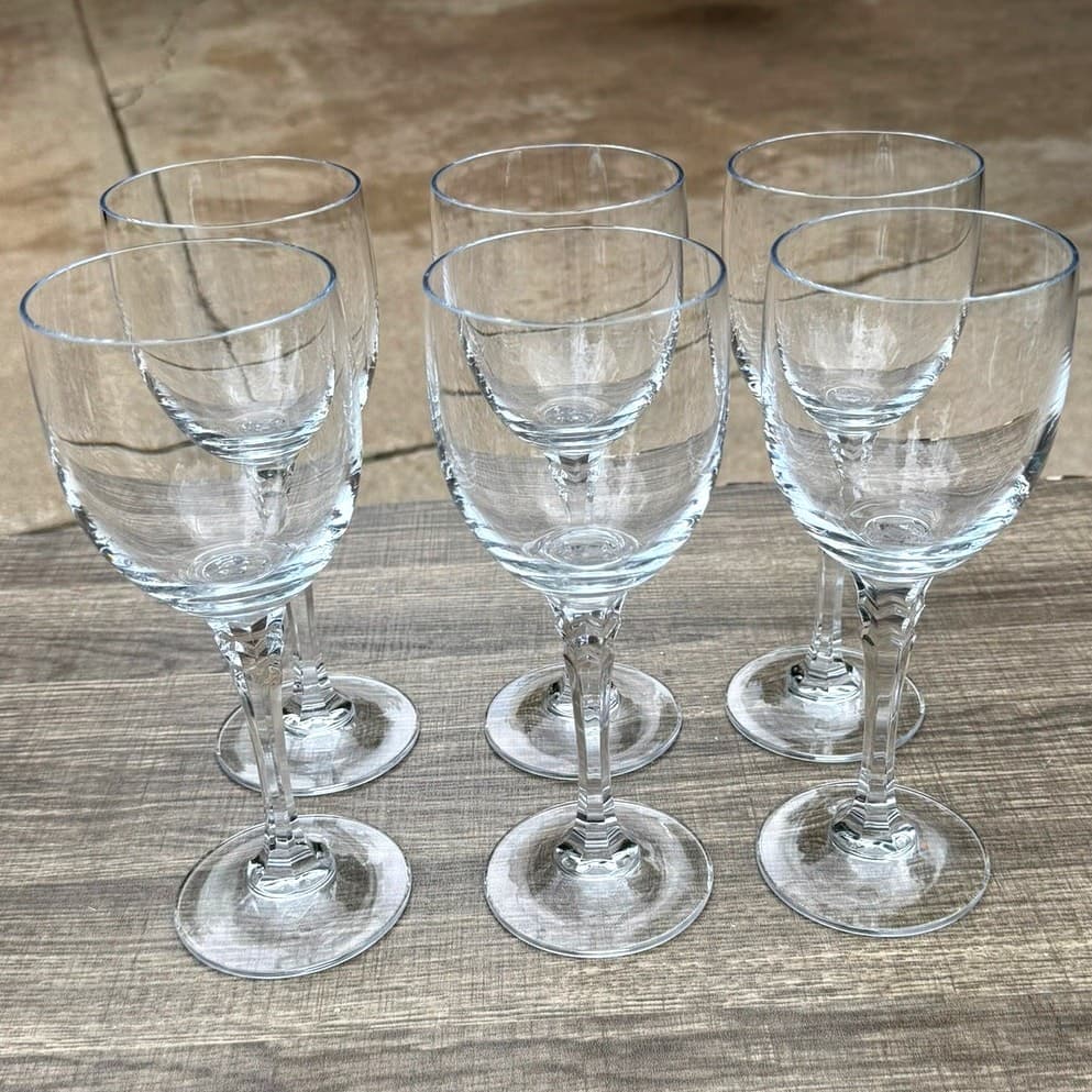 Crystal Water Goblets Faceted Stem 8 5/8" Tall Possibly Towle(??) Essex-Set of 6 - Thumbnail 2