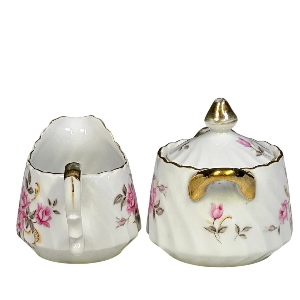 Lefton Retired 'Moss Rose' Cream Pitcher and Sugar Bowl with Lid Set - Thumbnail 3