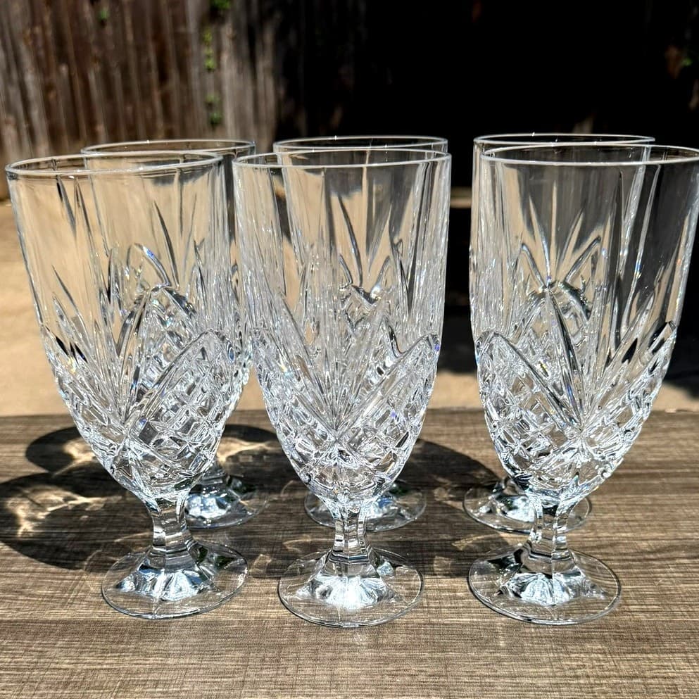 Shannon Godinger Dublin Crystal Footed Iced Tea 7.75" Glasses-Excellent-Set of 6 - Thumbnail 5