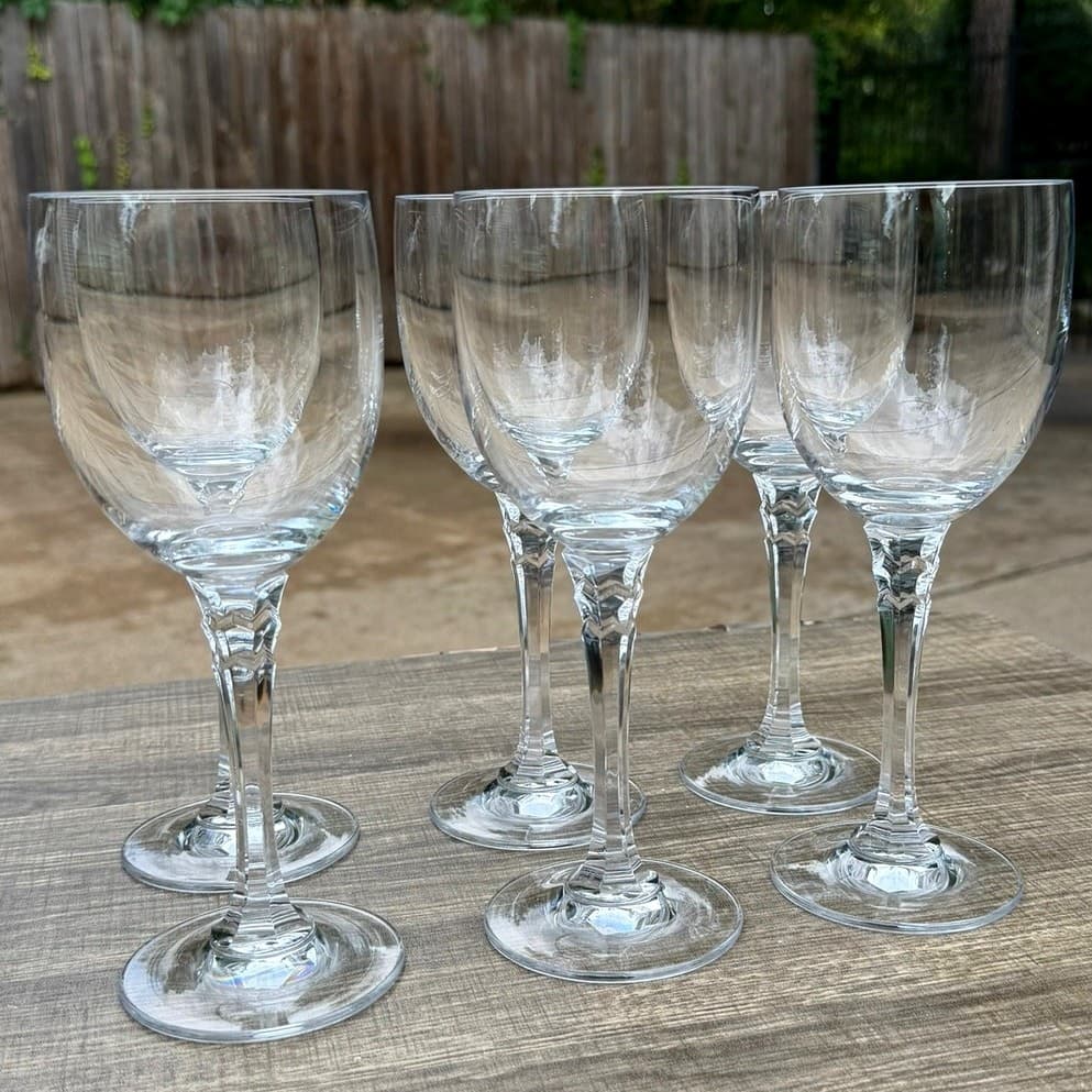 Crystal Water Goblets Faceted Stem 8 5/8" Tall Possibly Towle(??) Essex-Set of 6 - Thumbnail 4