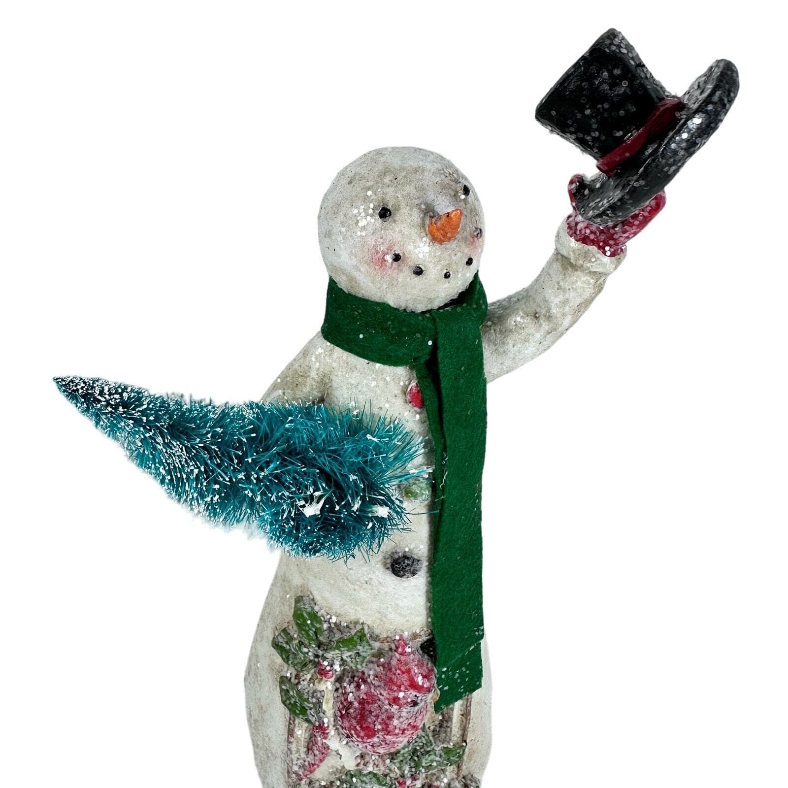 Snowman Christmas Figure with Top Hat Scarf Christmas Tree and Cardinal! - Thumbnail 3