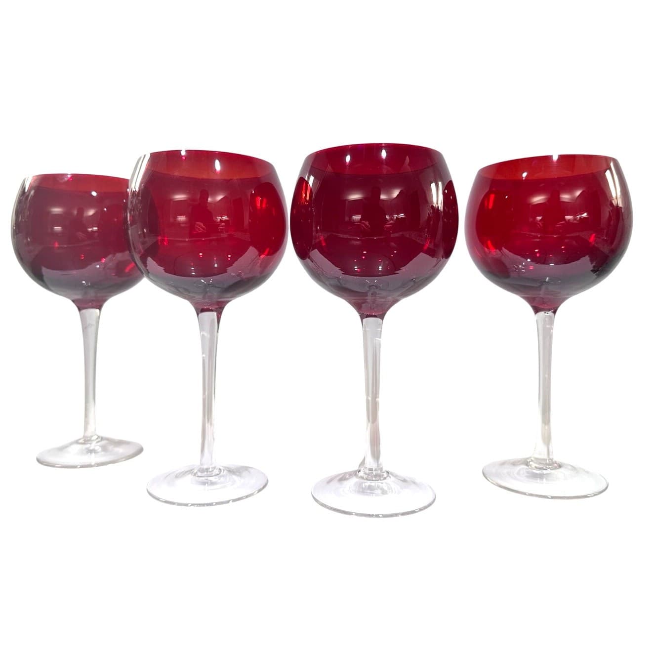 Ruby Red Elegant Balloon Wine Glasses Goblets with Clear Stem-Set of 4 - Thumbnail 7