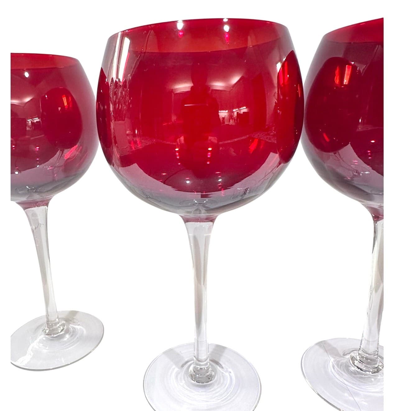 Ruby Red Elegant Balloon Wine Glasses Goblets with Clear Stem-Set of 4 - Thumbnail 4