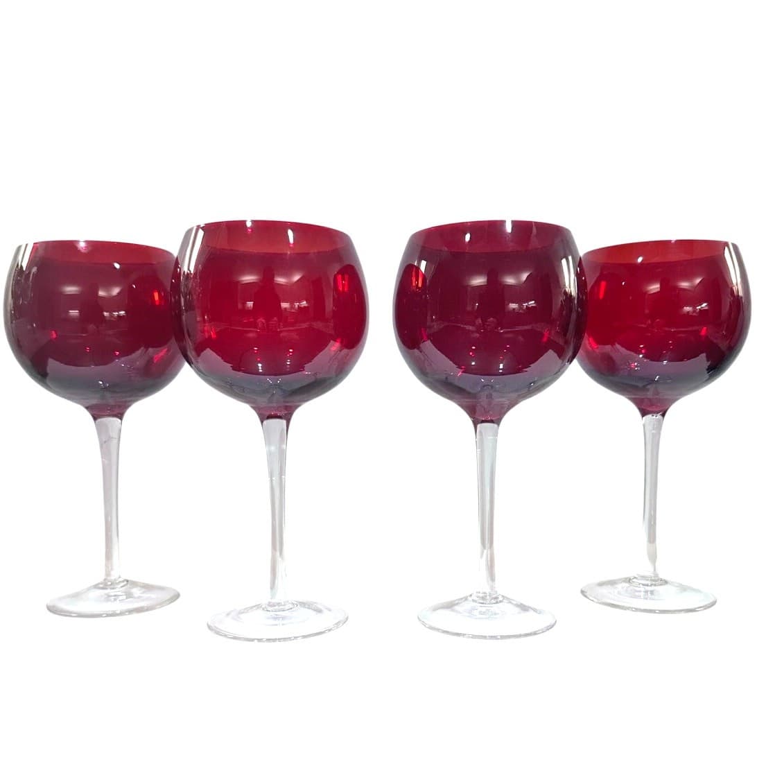 Ruby Red Elegant Balloon Wine Glasses Goblets with Clear Stem-Set of 4 - Thumbnail 9