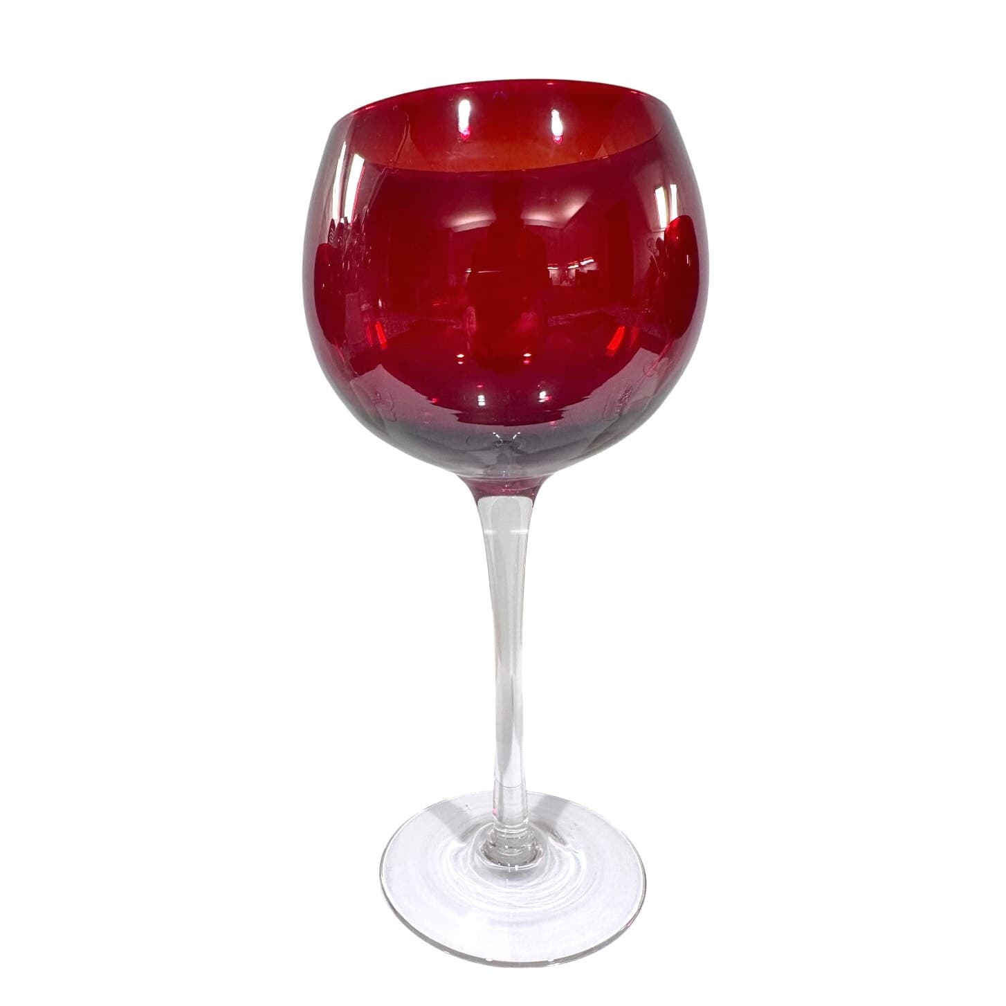 Ruby Red Elegant Balloon Wine Glasses Goblets with Clear Stem-Set of 4 - Thumbnail 6