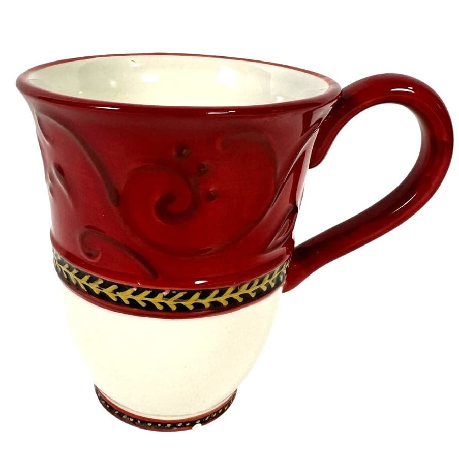 Fitz and Floyd Damask Holiday Red White Gold 4.5" Tall Coffee/Tea/Cup/Mug - Thumbnail 3